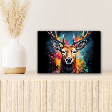 OneMillionCanvasses® Leinwandbild Hirsche - Graffiti - Tiere - Farben, (1 St), Wandbild Leinwandbilder, Aufhängefertig, Wanddeko, 30x20 cm