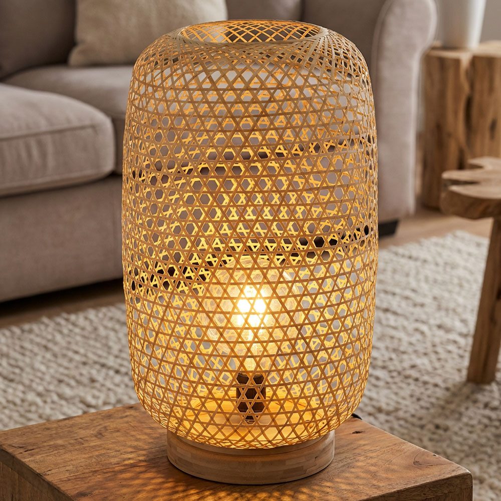 GLOBO LIGHTING LED Stehlampe, Leuchtmittel inklusive, Stehleuchte Bambus Rattan Stehlampe Bambus Lampe natur