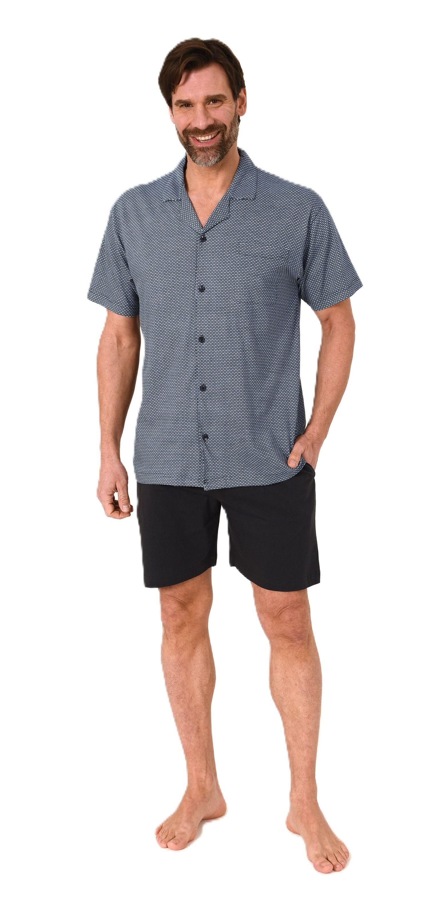 Normann Pyjama Herren Kurzarm Schlafanzug Shorty zum durchknöpfen, auch in günstig online kaufen