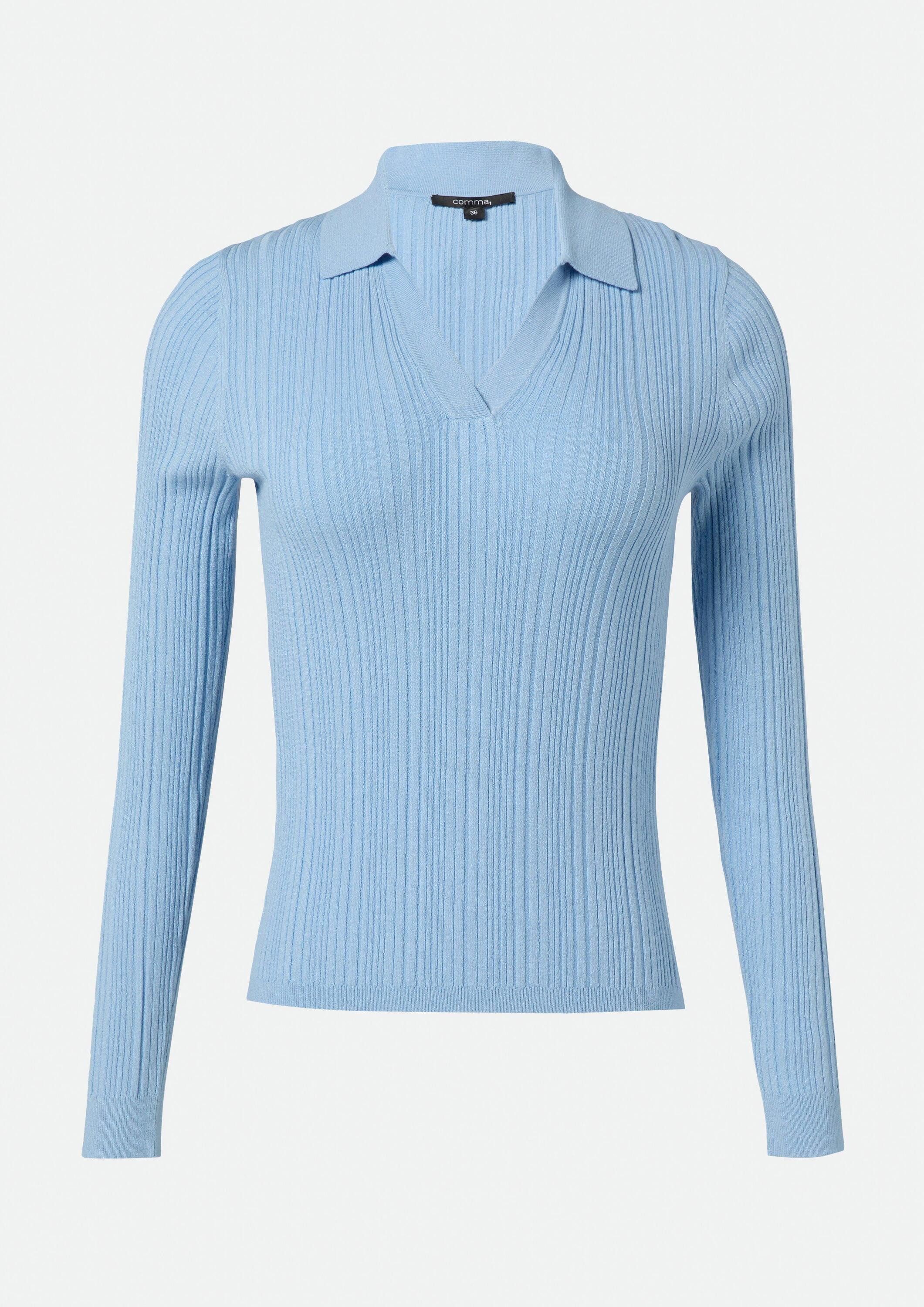 comma Longpullover Strickpullover Elastischer Slim-Fit-Pullover mit Polokragen