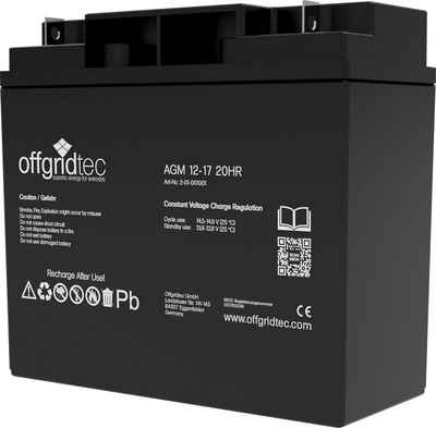 offgridtec AGM-Batterie 12V/17Ah 20HR Akku (12 V), Solar Batterie Akku Extrem zyklenfest