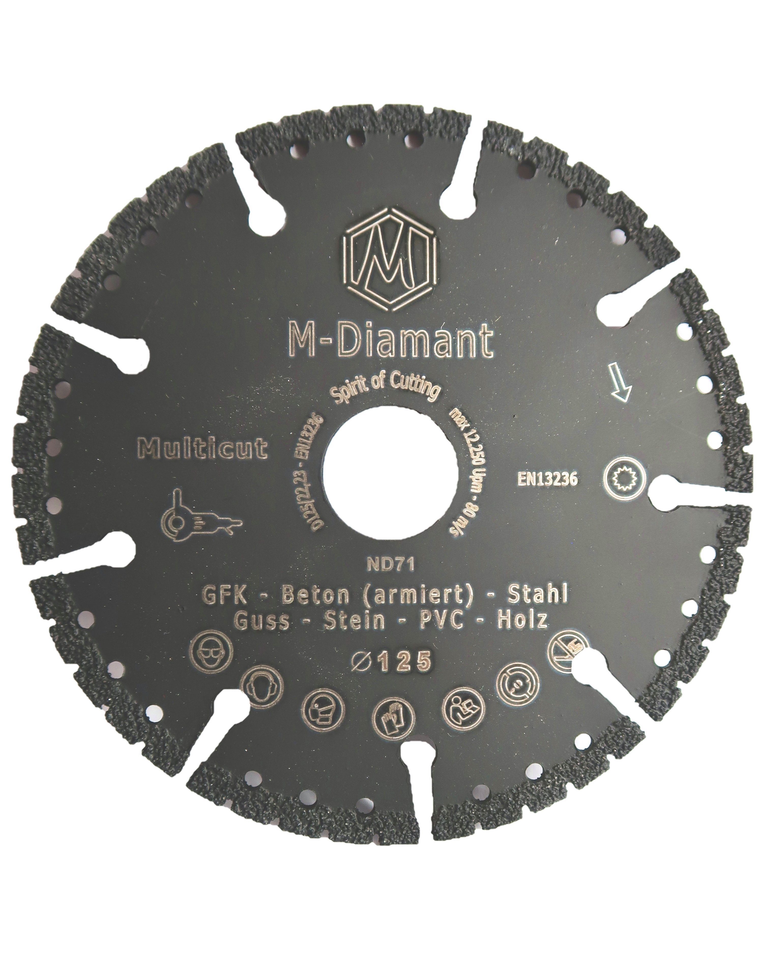 M-Diamant Trennscheiben Trennscheibe 125mm Premium Multicut Allrounder, Ø 22.23 mm, (Packung, 1-tlg., 1.Stück), 22,23 Multicut Trennscheibe Allrounder