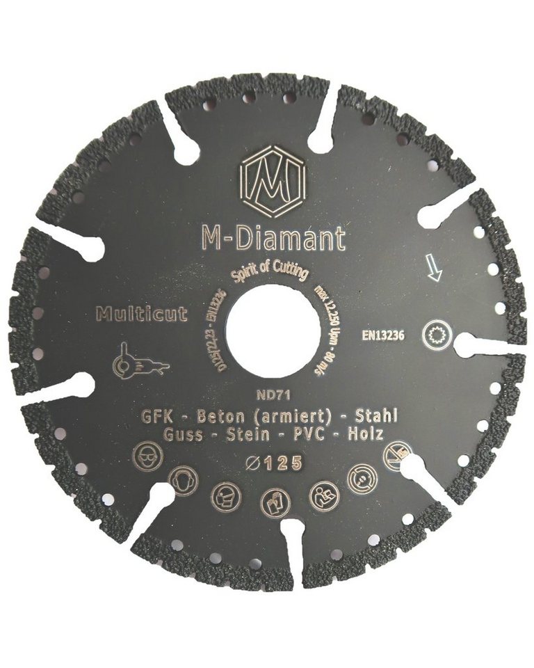 M-Diamant Trennscheiben Trennscheibe 125mm Premium Multicut Allrounder, Ø  22.23 mm, (Packung, 1-tlg., 1.Stück), 22,23 Multicut Trennscheibe Allrounder