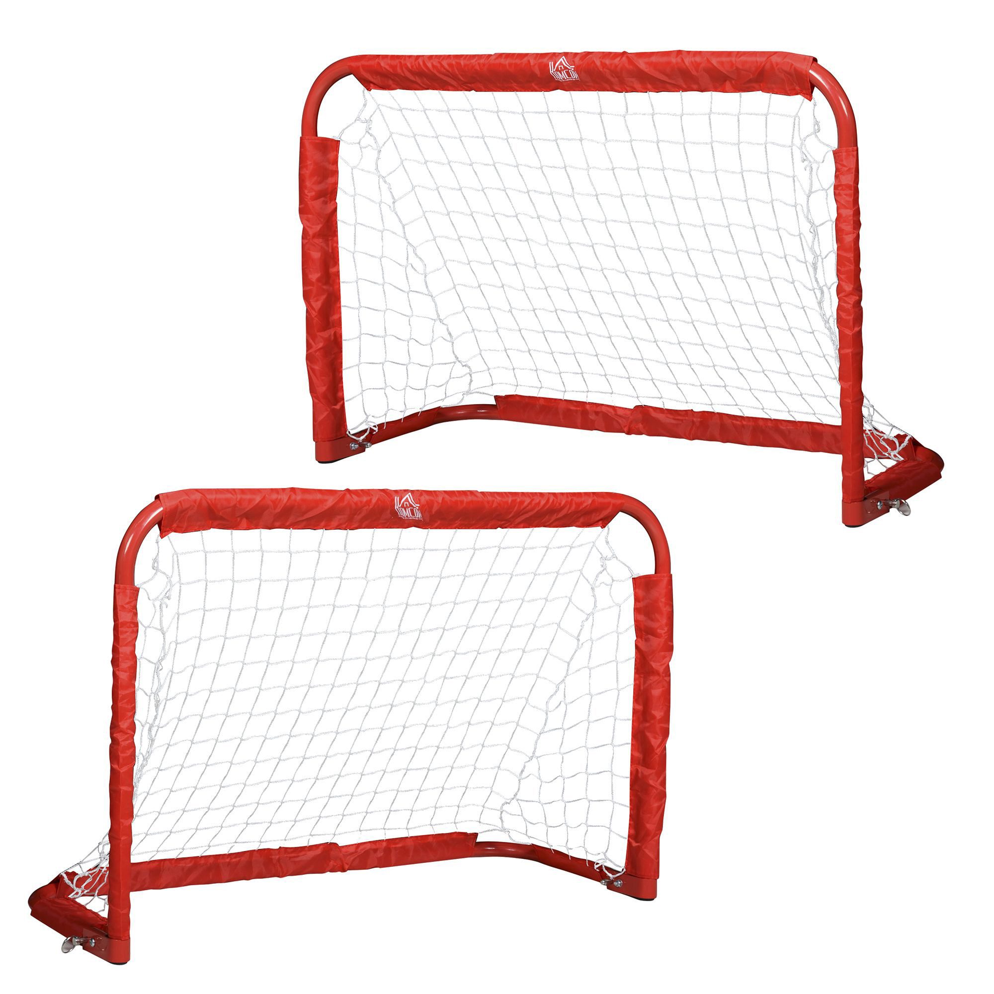 HOMCOM Fußballtor Klappbar Fussballtore mit Metallrahmen für Kinder und Erwachsene (Fußballnetz, 2 St., inkl. Heringe und Werkzeug), Garten, 90 x 36 x 60 cm, Rot