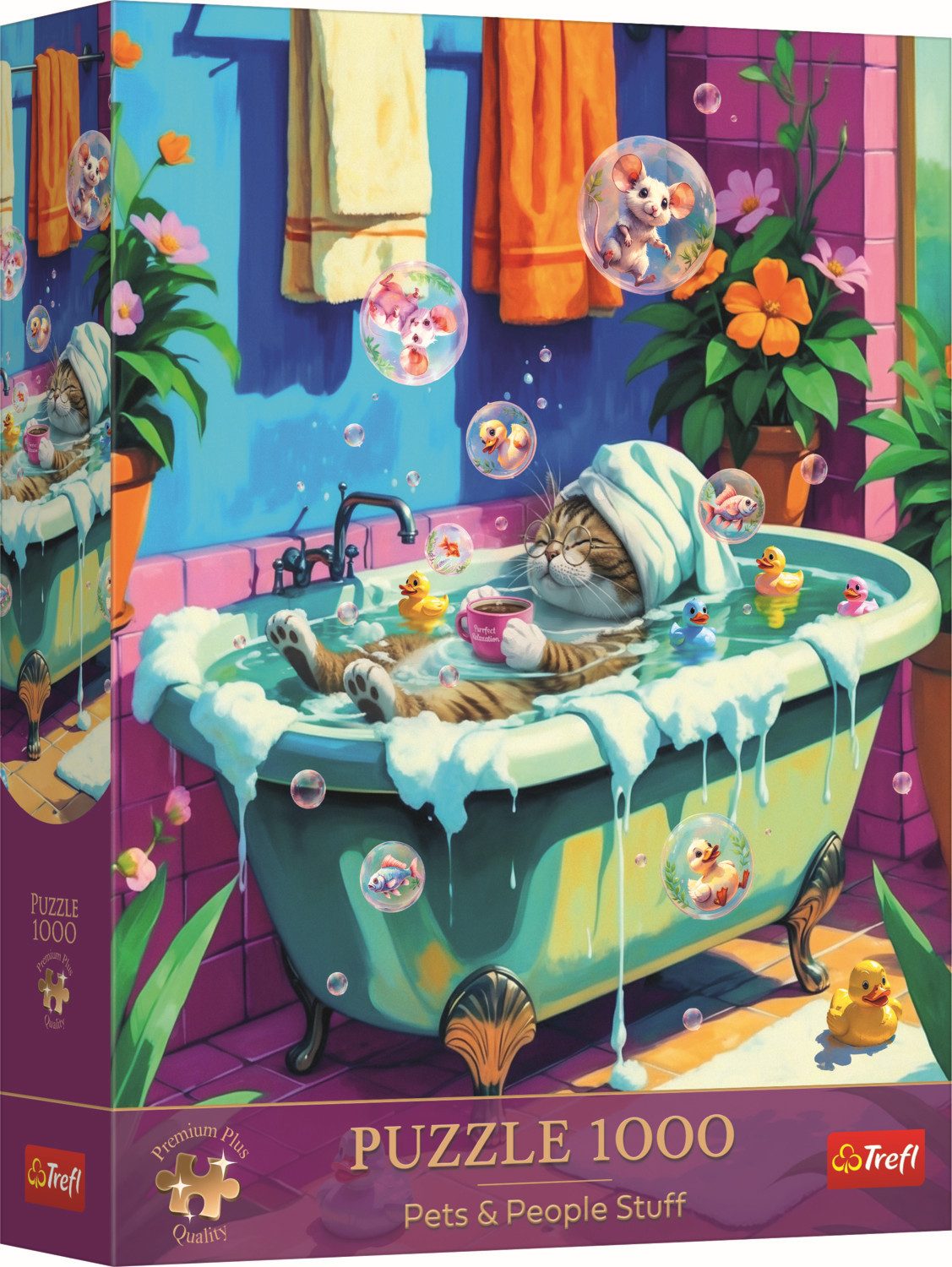 Trefl Puzzle Trefl, Katze in der Badewanne, 1000 Teile Premium Plus Puzzle, 1000 Puzzleteile