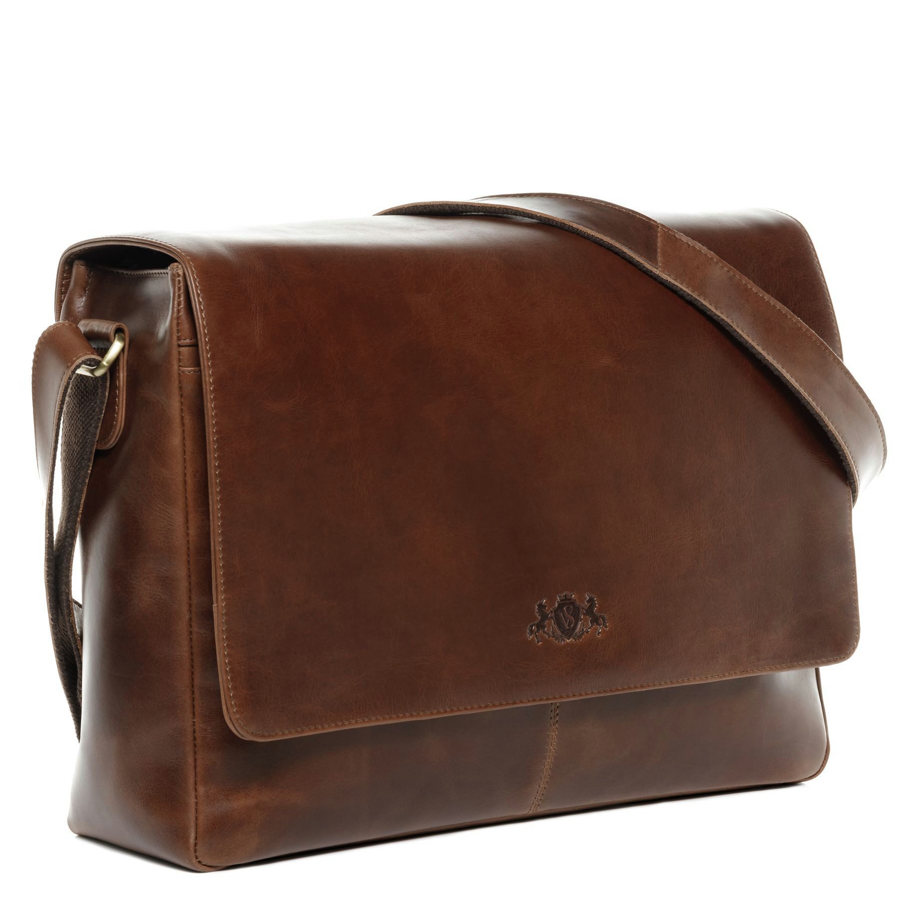 SID & VAIN Messenger Bag SPENCER XL groß Laptop-Tasche 15 Zoll echt Leder, Umhaengetasche Laptop Fach Herren Damen Schultertasche hell-braun