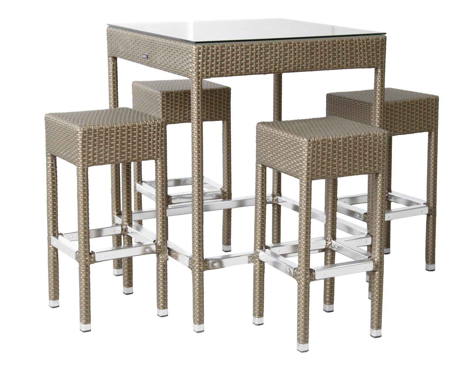 Konway Garten-Essgruppe, KONWAY® SMALL Polyrattan Bar Set Möbel mokka Stehtisch  Barhocker Tisch