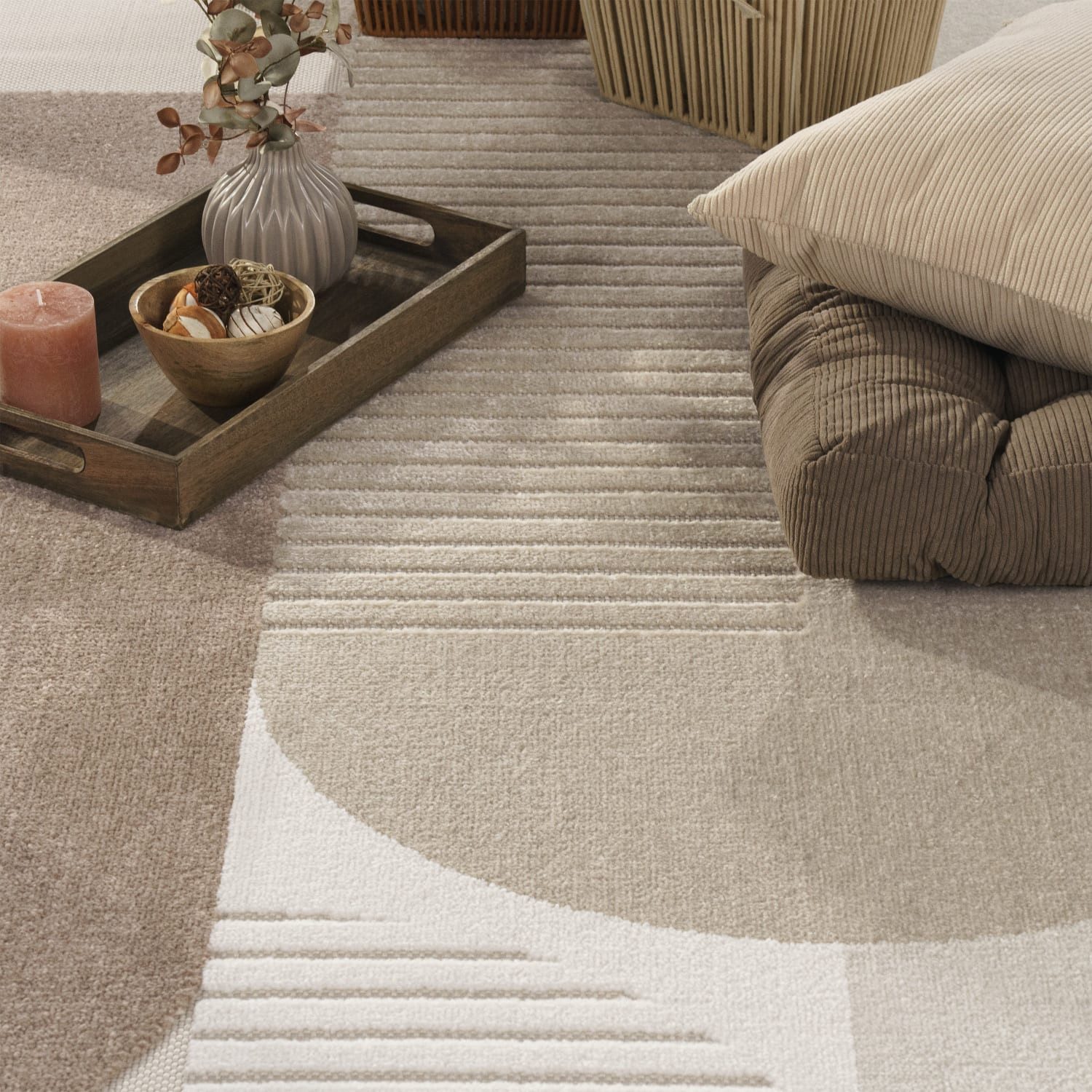 KADIMA DESIGN Teppich Abstrakt Wohnzimmer schmutzabweisend Teppich Kurzflor, Läufer, Höhe: 10 mm, Florhöhe: 6 mm, 100% Polypropylen, Läufer, 80x250cm, Beige