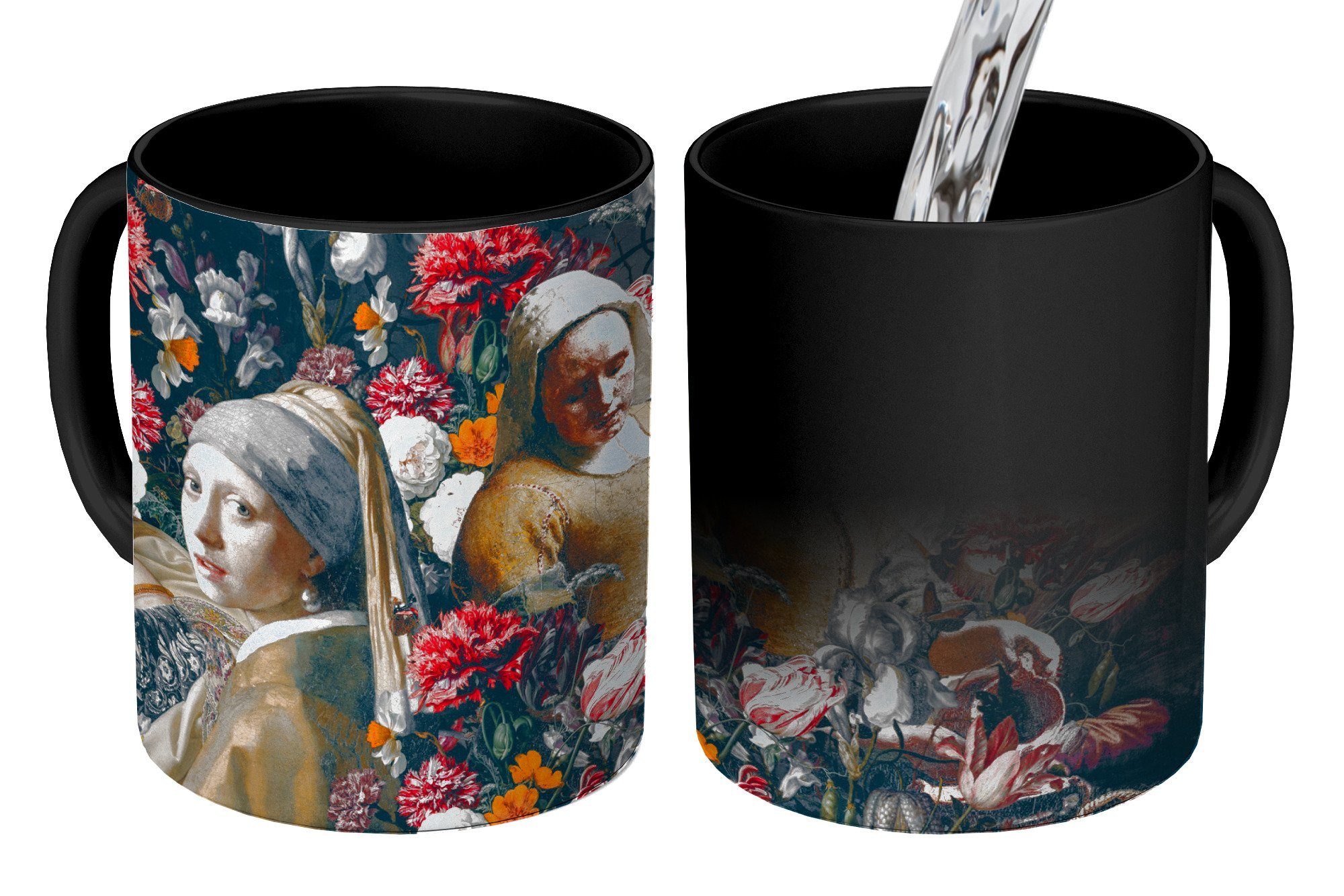 Kaffeetassen, Collage Meister, Teetasse, MuchoWow - Tasse Blumen - Geschenk - Keramik, Alte Malerei Zaubertasse, Farbwechsel,
