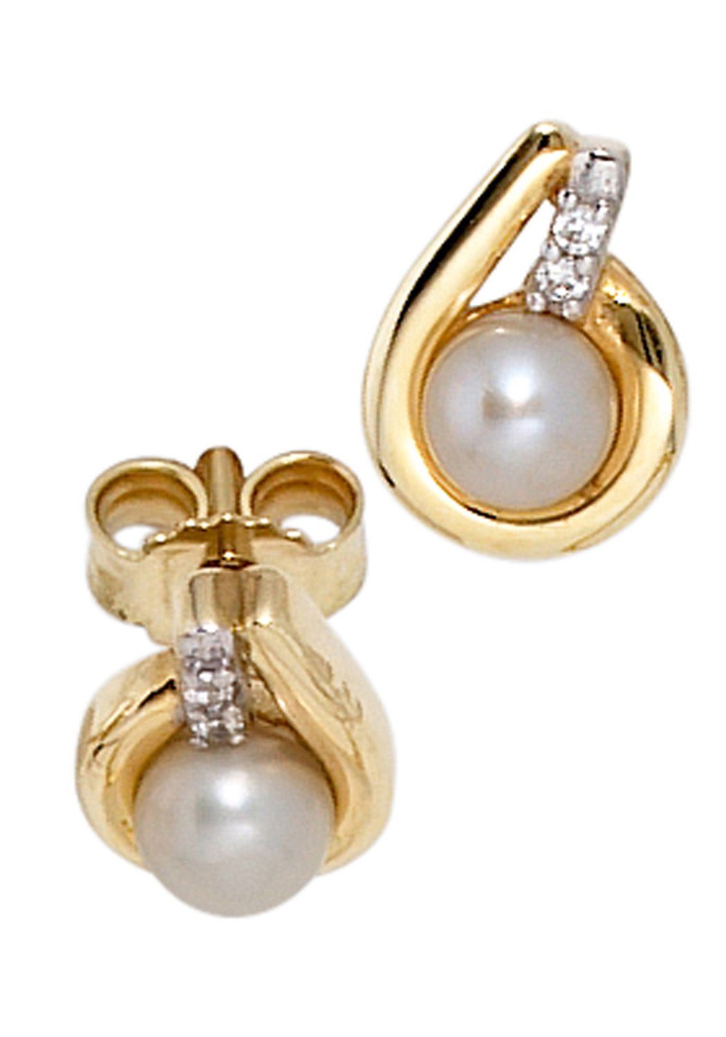 JOBO Perlenohrringe Ohrringe in Bicoloroptik, 333 Gold mit Süßwasser Perlen und 4 Zirkonia