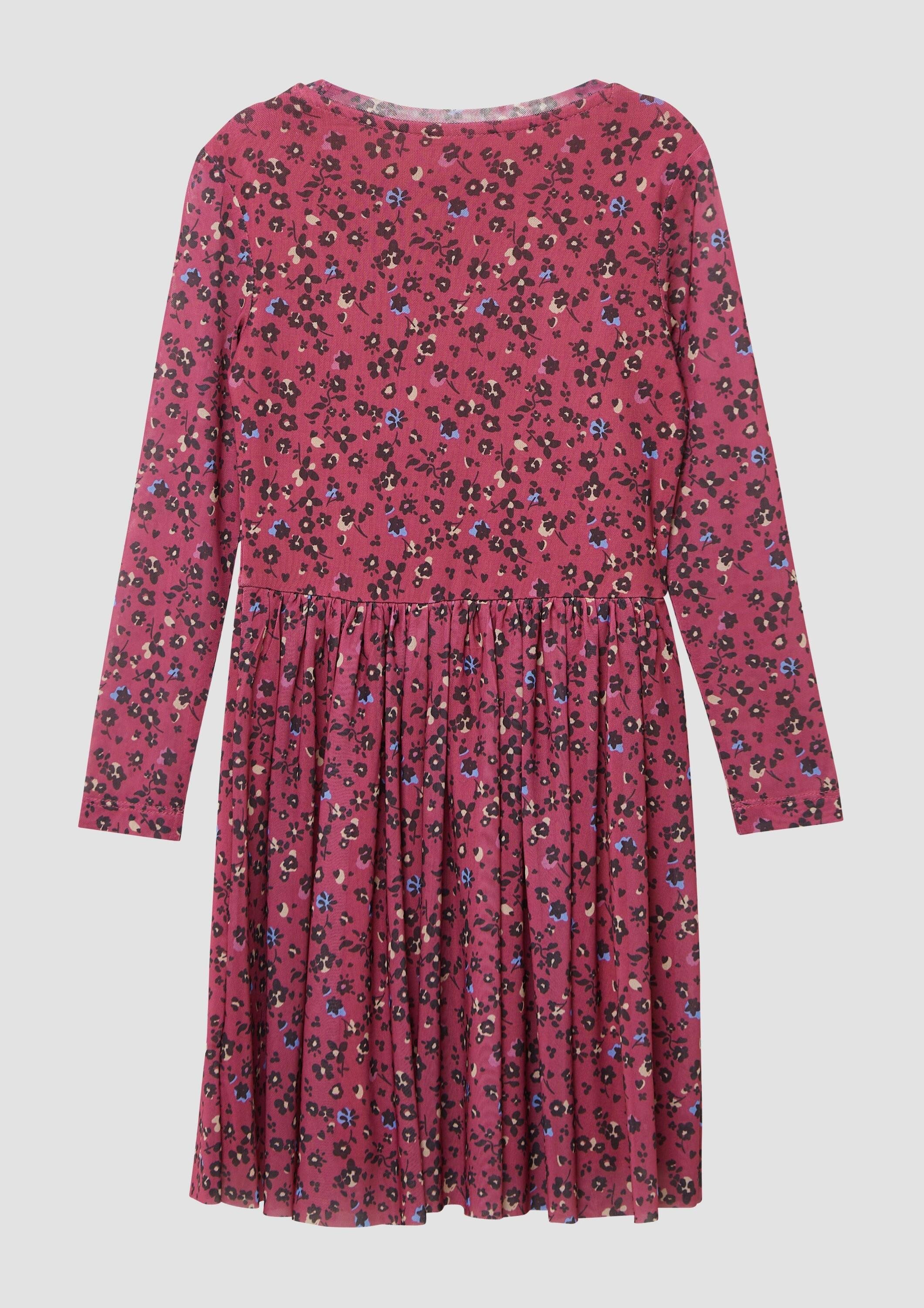 s.Oliver Minikleid Kleid Langärmeliges Meshkleid mit Jerseyfutter und All-over-Print