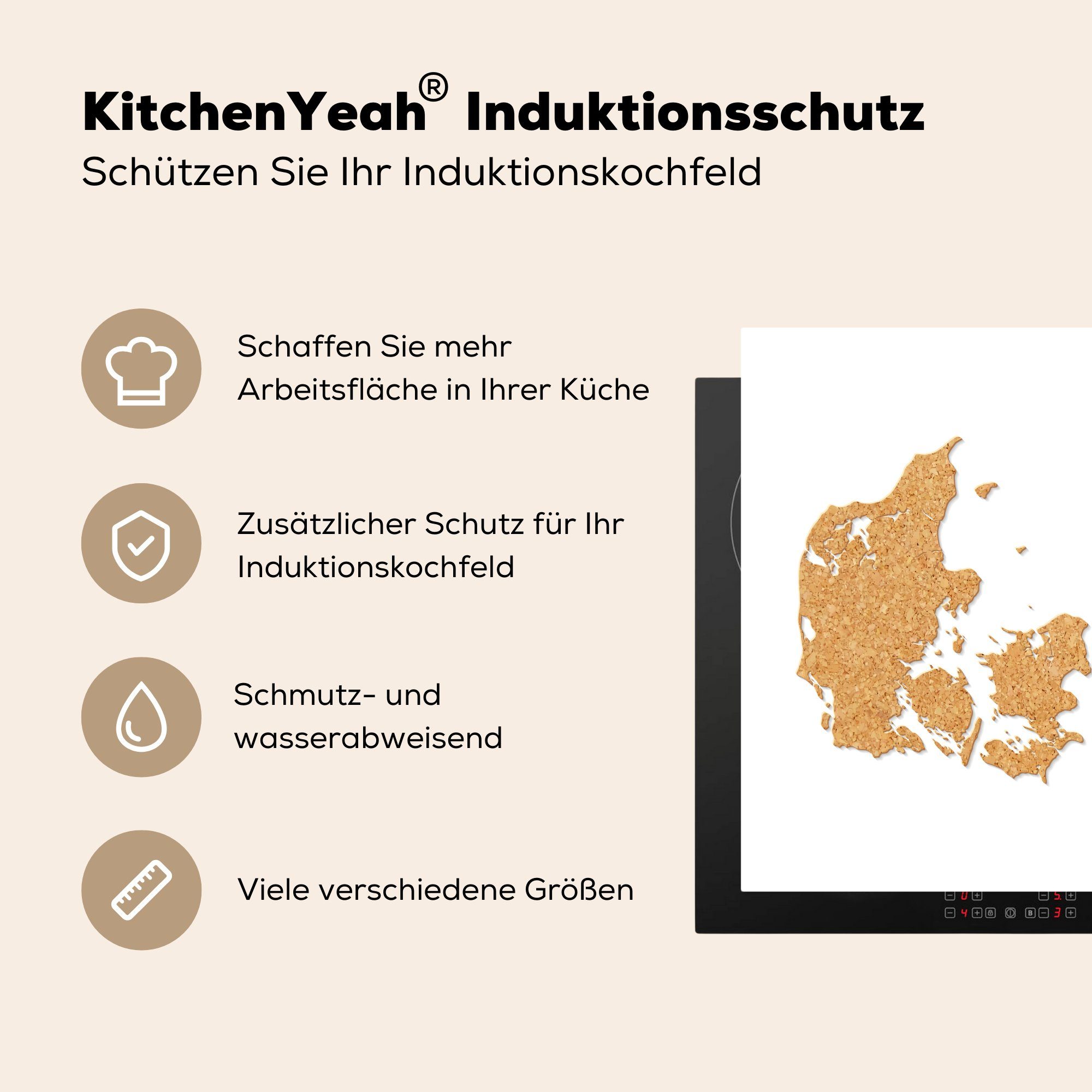 Vinyl, Ceranfeldabdeckung, cm, Eine Herdblende-/Abdeckplatte (1 78x78 tlg), in MuchoWow küche Korktextur, Dänemark von Arbeitsplatte Illustration einer für
