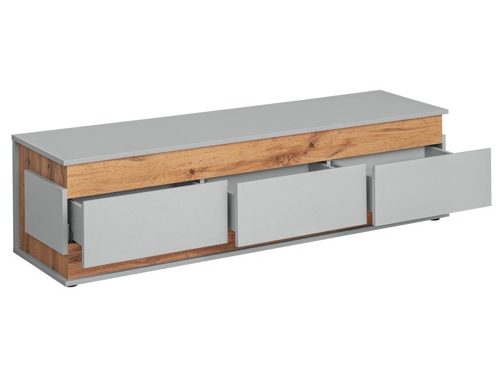 99rooms Lowboard Vanessa Hellgrau/ Eiche (TV-Kommode, TV-Schrank, Fernsehschrank), mit 3 Schubladen, viel Stauraum, stehend, aus Holzwerkstoff