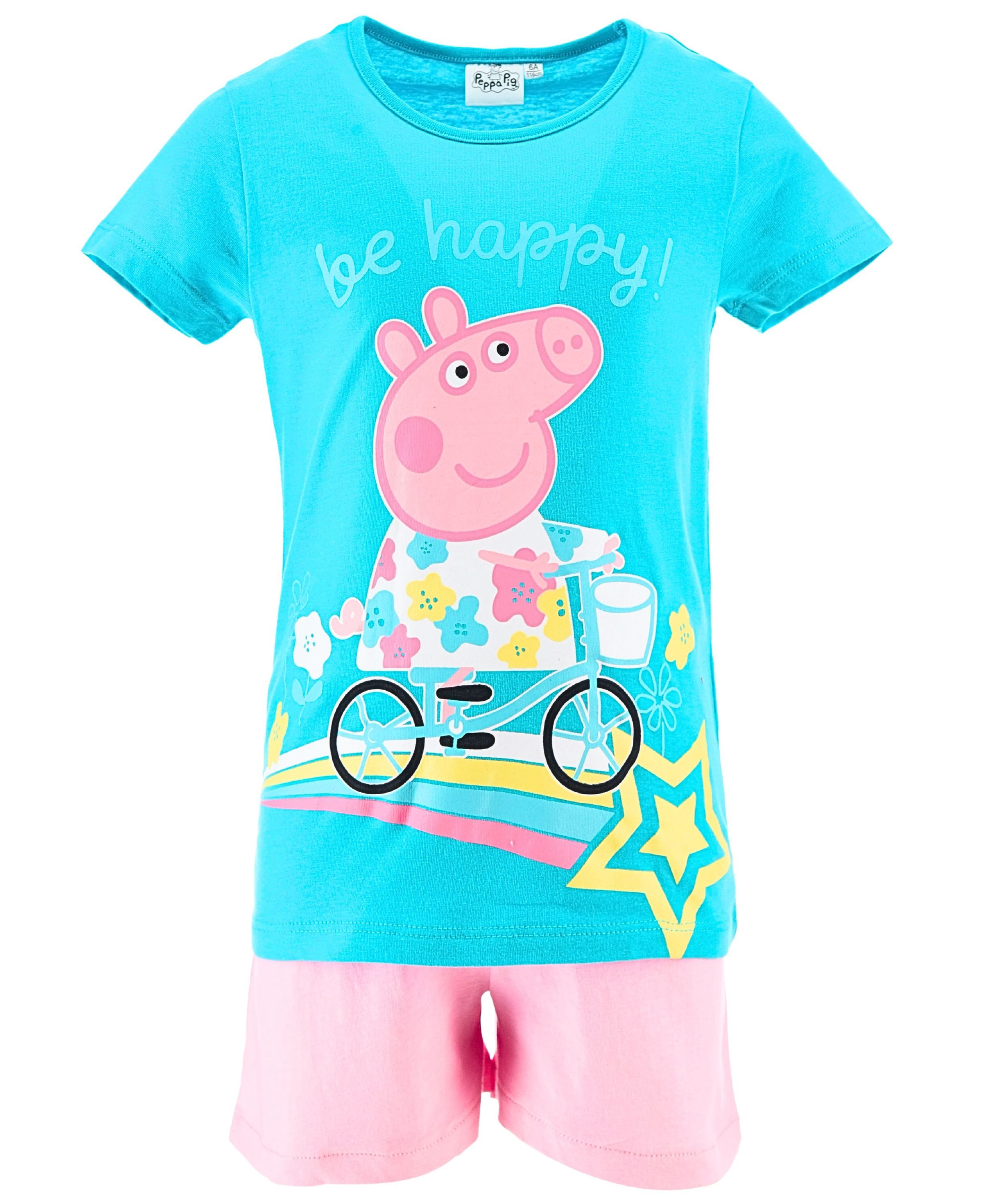 Peppa Pig Schlafanzug Be Happy Peppa Wutz 2 tlg Pyjama Set kurz Madchen Shorty Gr. 98 116 cm