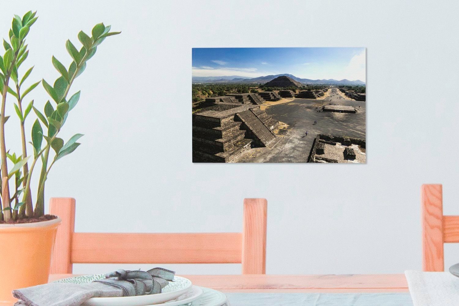 OneMillionCanvasses® Leinwandbild über der 30x20 Pyramiden Blick von cm Leinwandbilder, Wanddeko, Mondpyramide Teotihuacán, St), (1 Wandbild die in Aufhängefertig