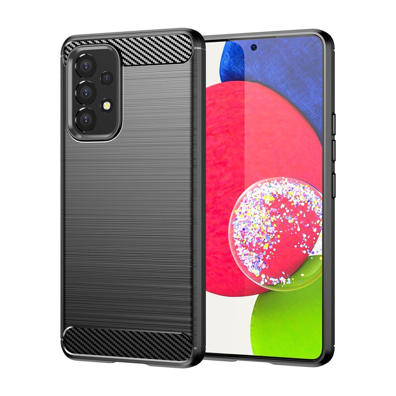 cofi1453 Bumper Silikon Hülle Bumper Carbon kompatibel mit SAMSUNG GALAXY A04e Schwarz