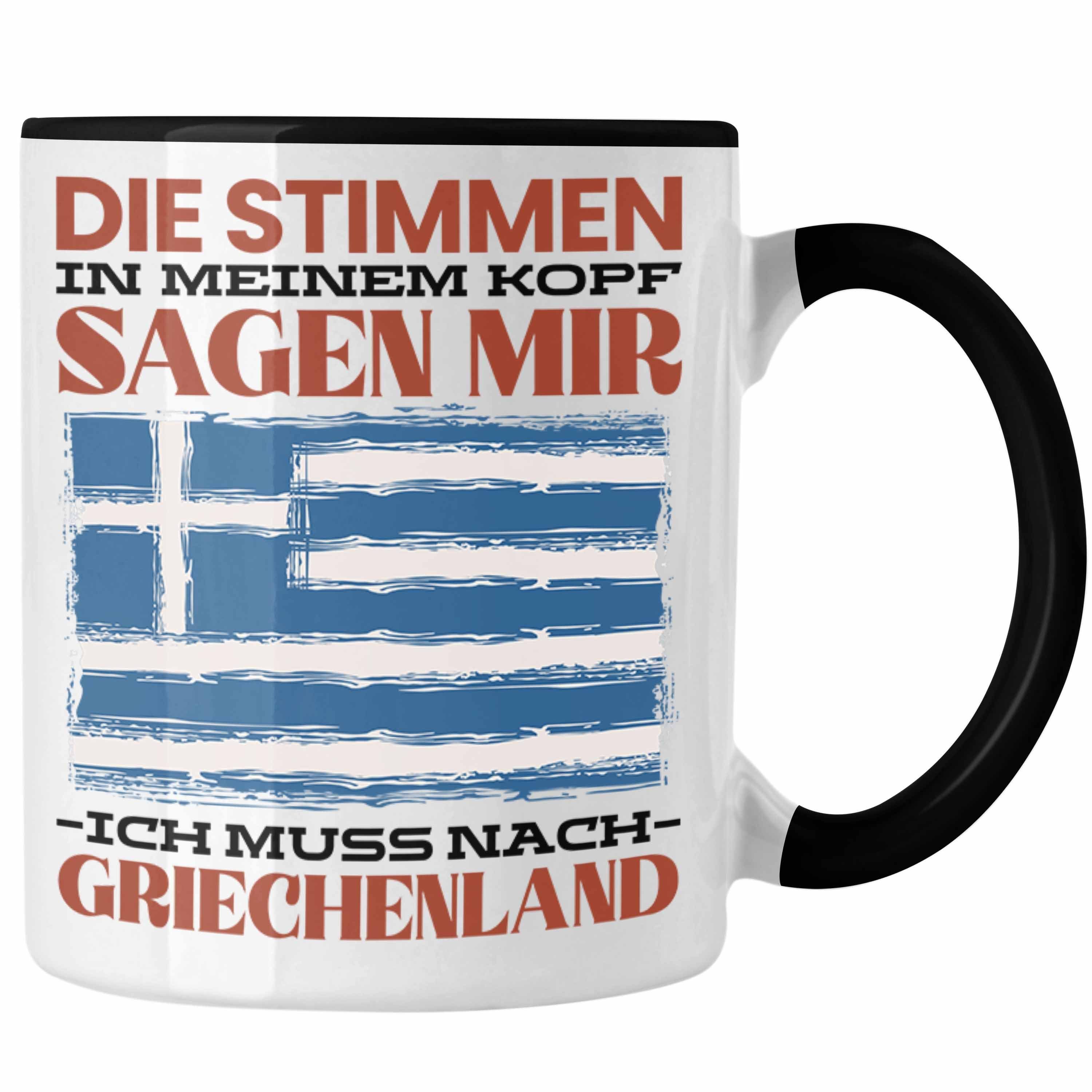 Trendation Tasse Griechenland Tasse Urlaub Heimat Geschenk Spruch Grieche Geschenkidee Schwarz