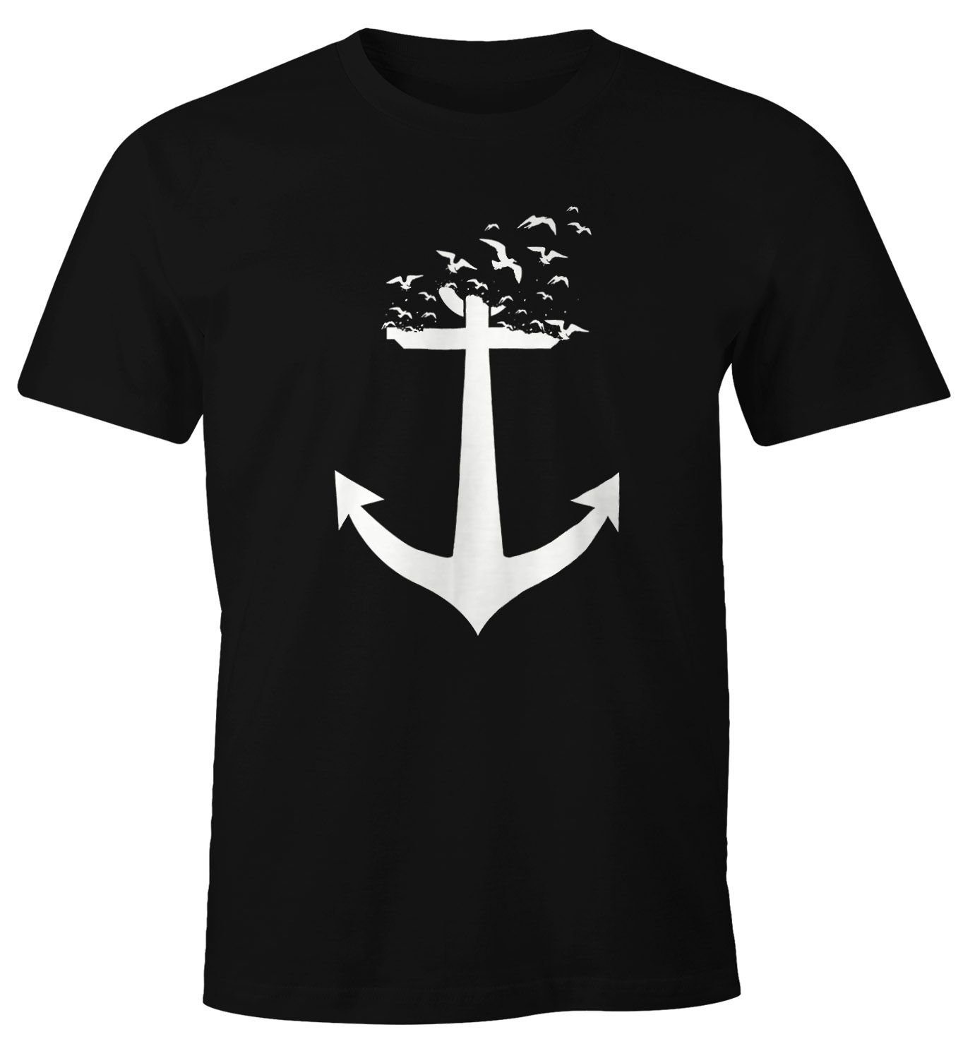 MoonWorks Print-Shirt Herren T-Shirt Anker Vögel Birds II Shirt Moonworks® mit Print schwarz