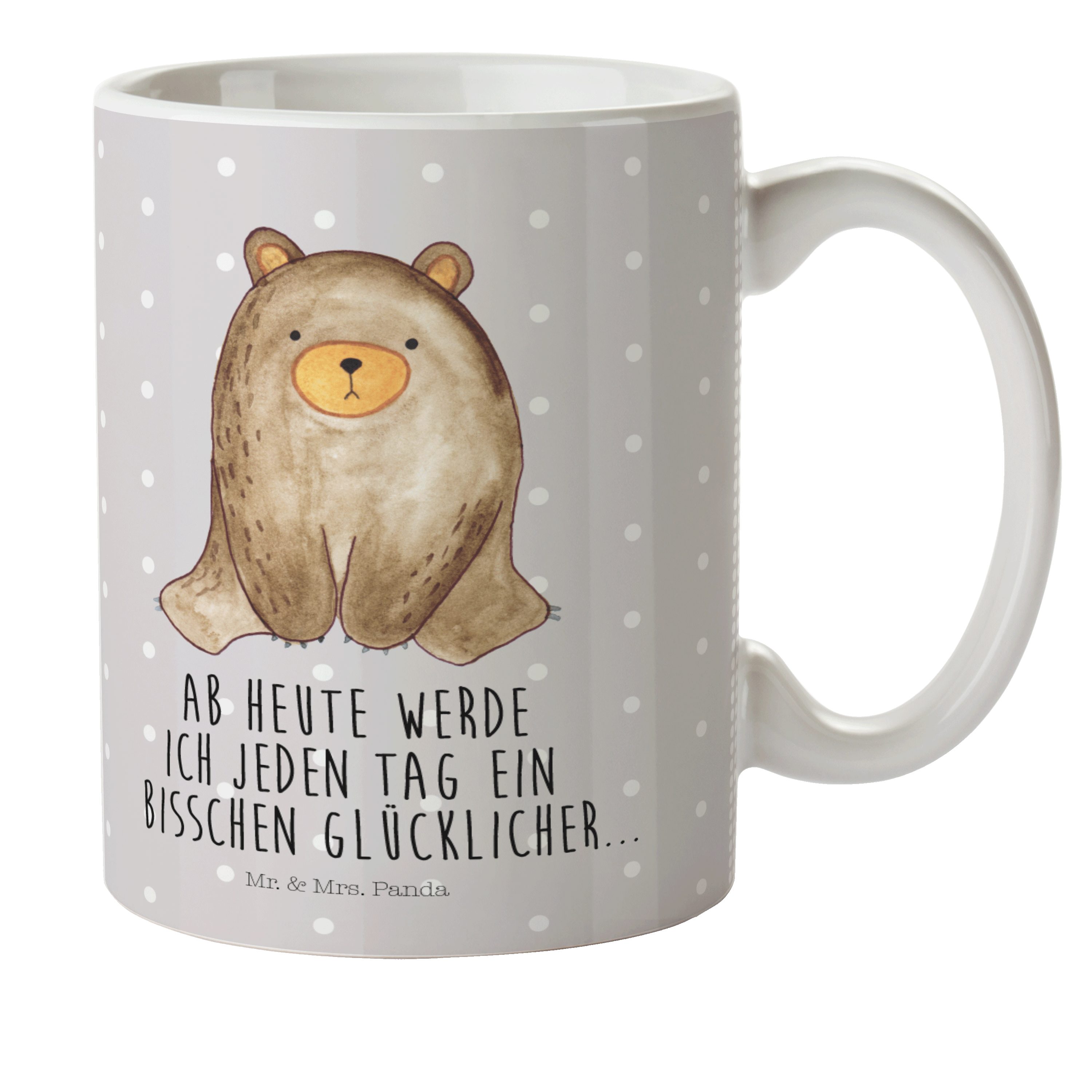 Kindergartenbeche, - Kinderbecher - Bär Kaffeetasse, Mrs. sitzend Mr. Pastell Panda Grau Geschenk, Kunststoff &