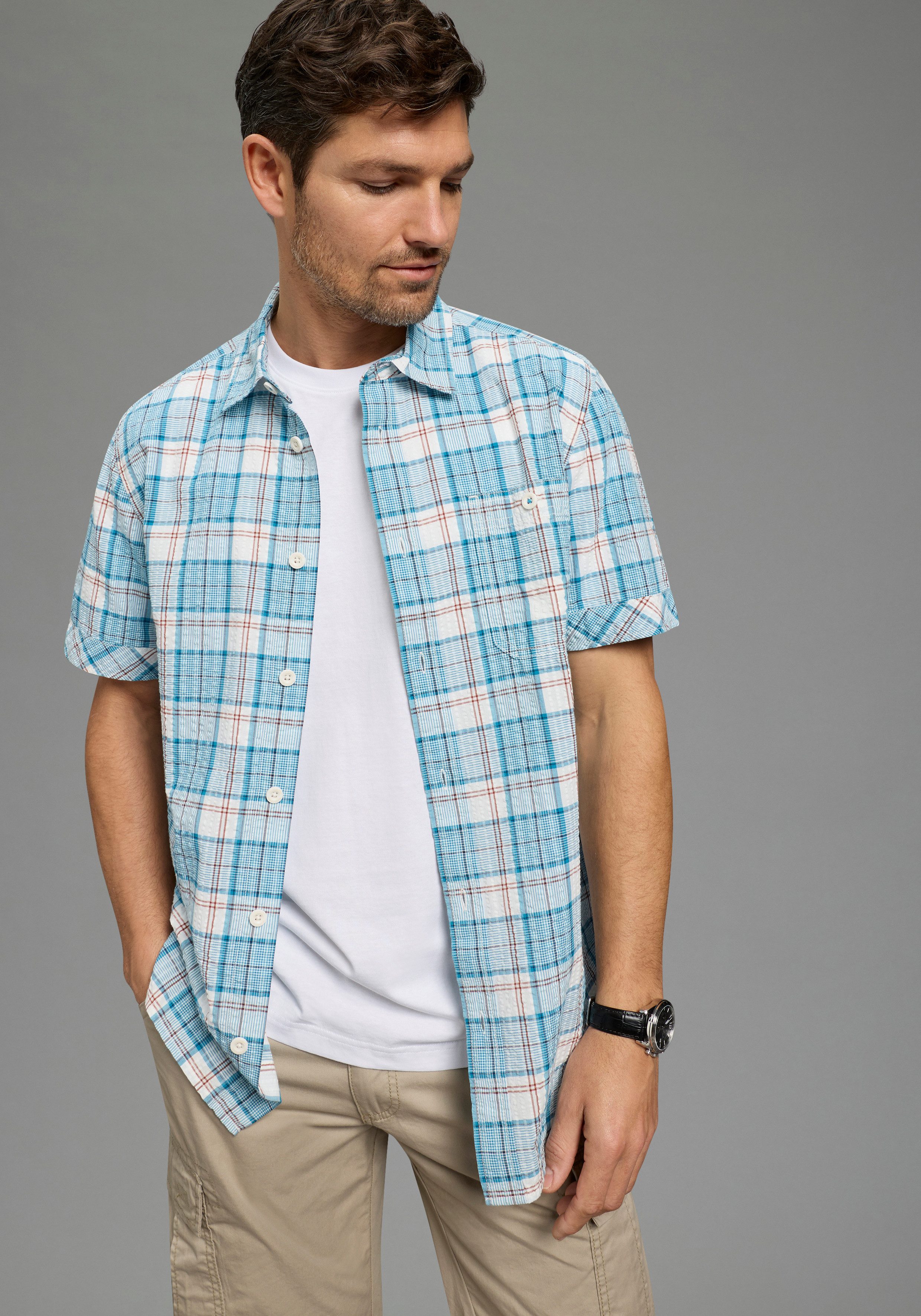 Man's World Karohemd Kurzarm, für Frühling und Sommer, aus Baumwolle, bequeme Passform. € 24,99, (€ 24,99 pro 1 Stk).