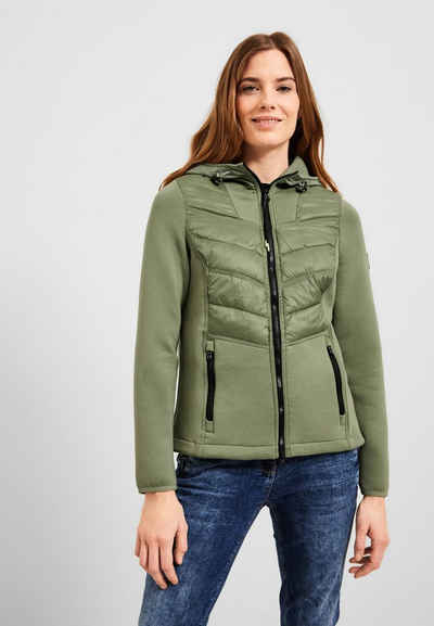 Cecil Outdoorjacke Cecil Scubajacke im Materialmix in Leaf Green (1-St) Kapuze