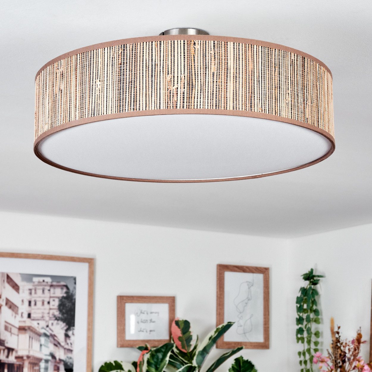 hofstein Deckenleuchte Deckenlampe aus Metall/Papiergeflecht/Stoff/Kunststo günstig online kaufen