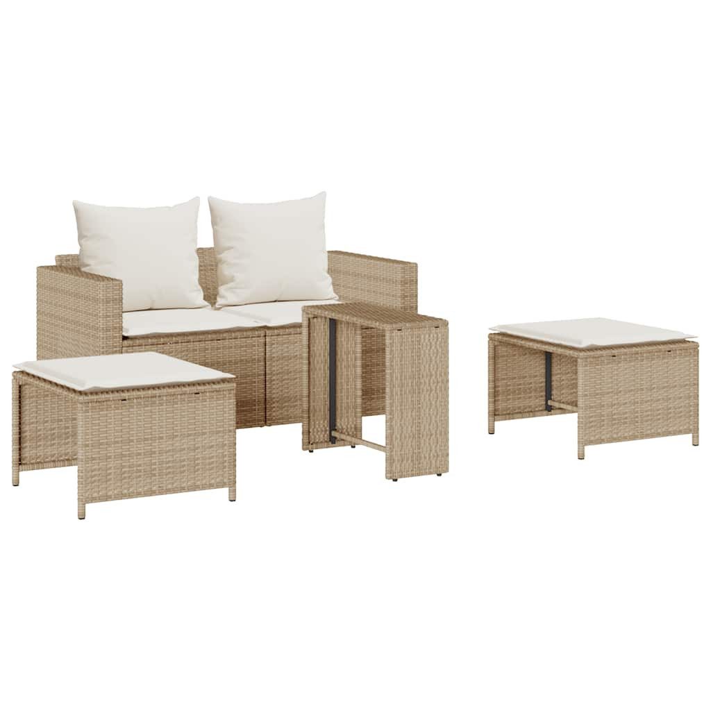 vidaXL Loungesofa 5-tlg. Garten-Sofagarnitur Kissen Stapelbar Beige Poly Rattan, 1 Teile