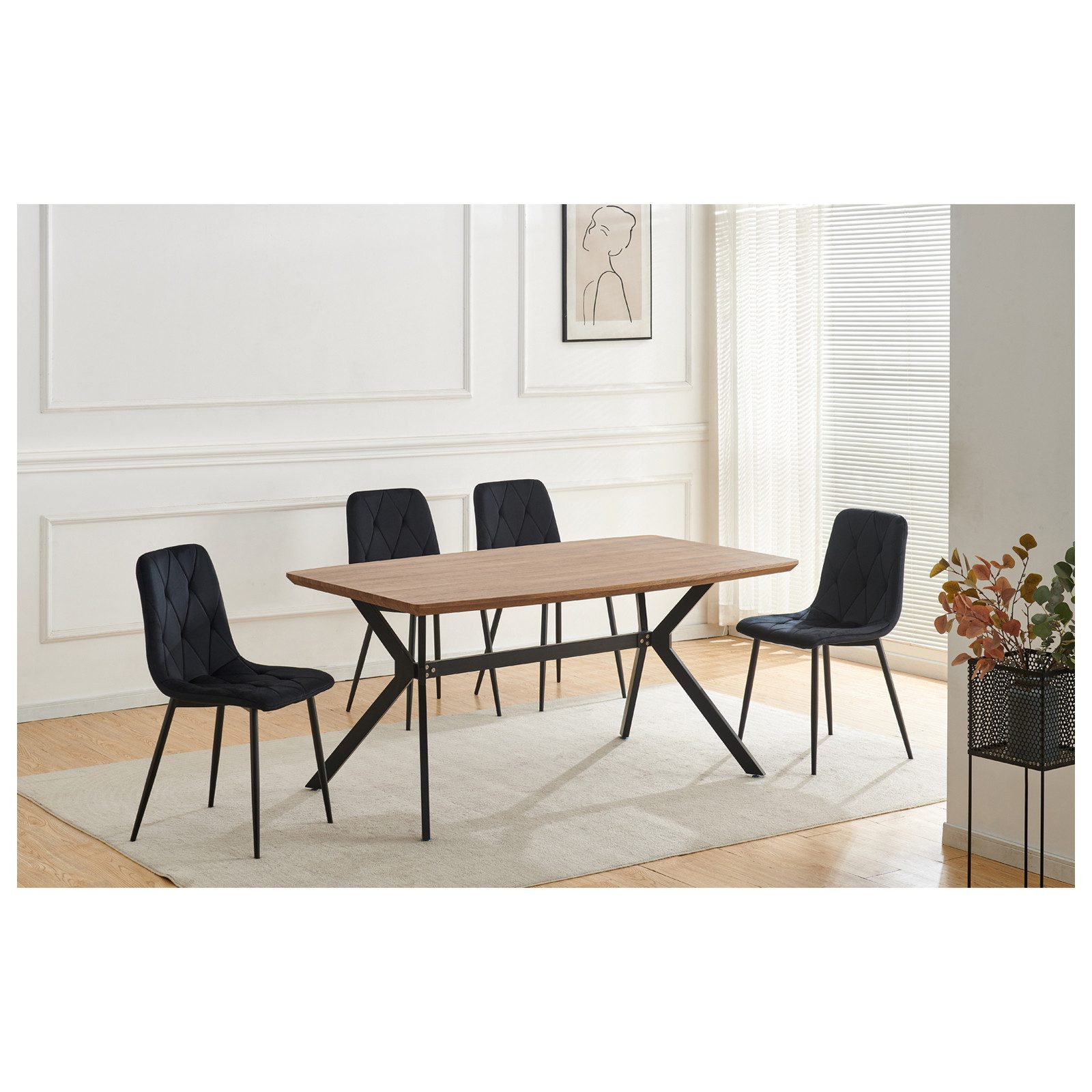 HTI-Living Esszimmerstuhl Stuhl Mesa Eco 4er-Set Velvet Schwarz (Set, 4 St) günstig online kaufen