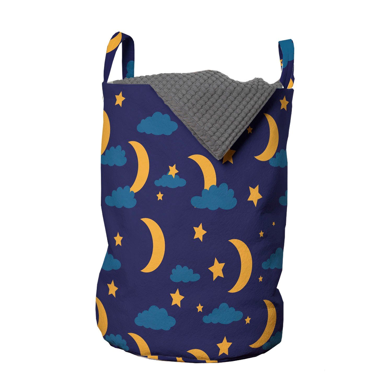 Abakuhaus Wäschesäckchen Wäschekorb mit Griffen Kordelzugverschluss für Waschsalons, Nacht Bedtime Crescent Moon Clouds | Wäschesäcke