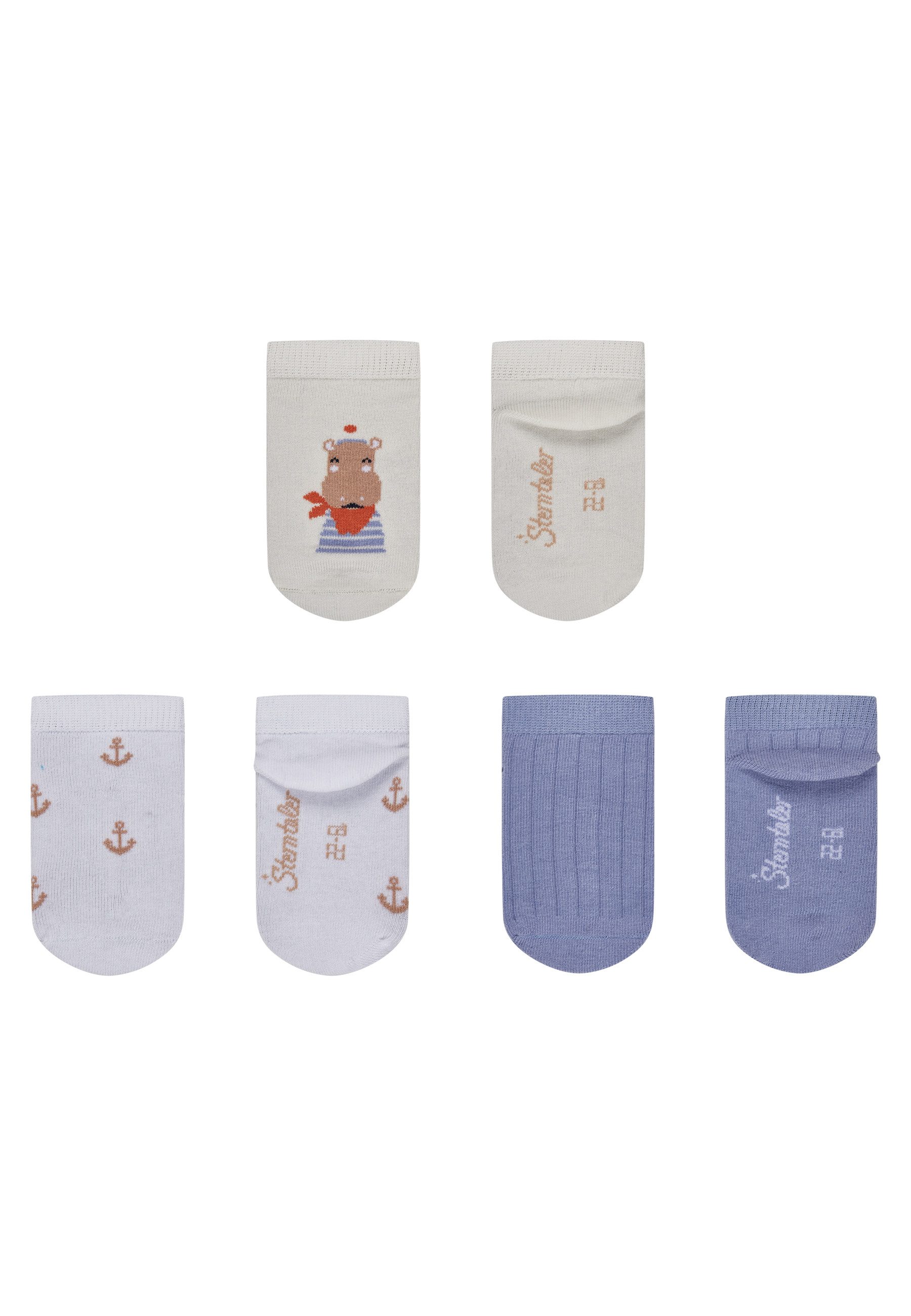 Sterntaler® Sneakersocken Sneaker Socken 3er-Pack Hippo (3-Paar, Sneaker Socken 3er-Pack Hippo) Sneaker Socken 3er Pack mit Hippo, Anker & Rippe, Baumwolle, elastisch