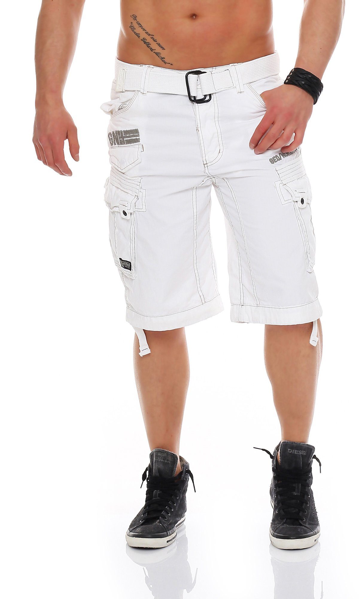 Norway Hose, Shorts, abnehmbarem PANORAMIQUE / Herren Cargoshorts kurze Geographical (mit unifarben Shorts white Gürtel) camouflage