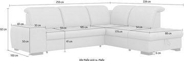 sit&more Ecksofa Luxor L-Form, wahlweise mit Bettfunktion, Stauraum und Kopfteilverstellung