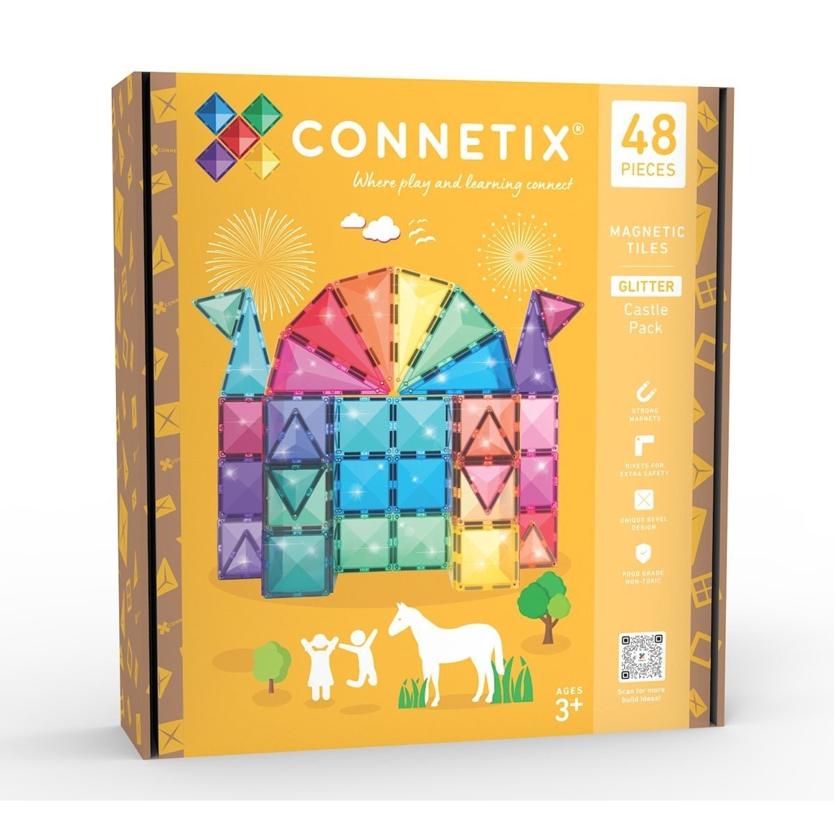 Connetix Magnetbausteine Glitter Castle 48 Teile, Pastell & Leuchtfarben Konstruktionsspielsteine