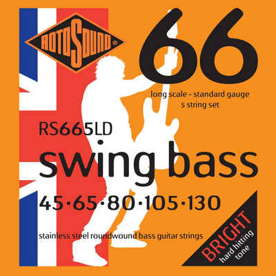 Rotosound Saiten, (Bass Saiten RS665LD 5er 45-130 Swing Bass 66, Stainless Steel), RS665LD Swing Bass 66 Stainless Steel Roundwound 5-String Set Standa
