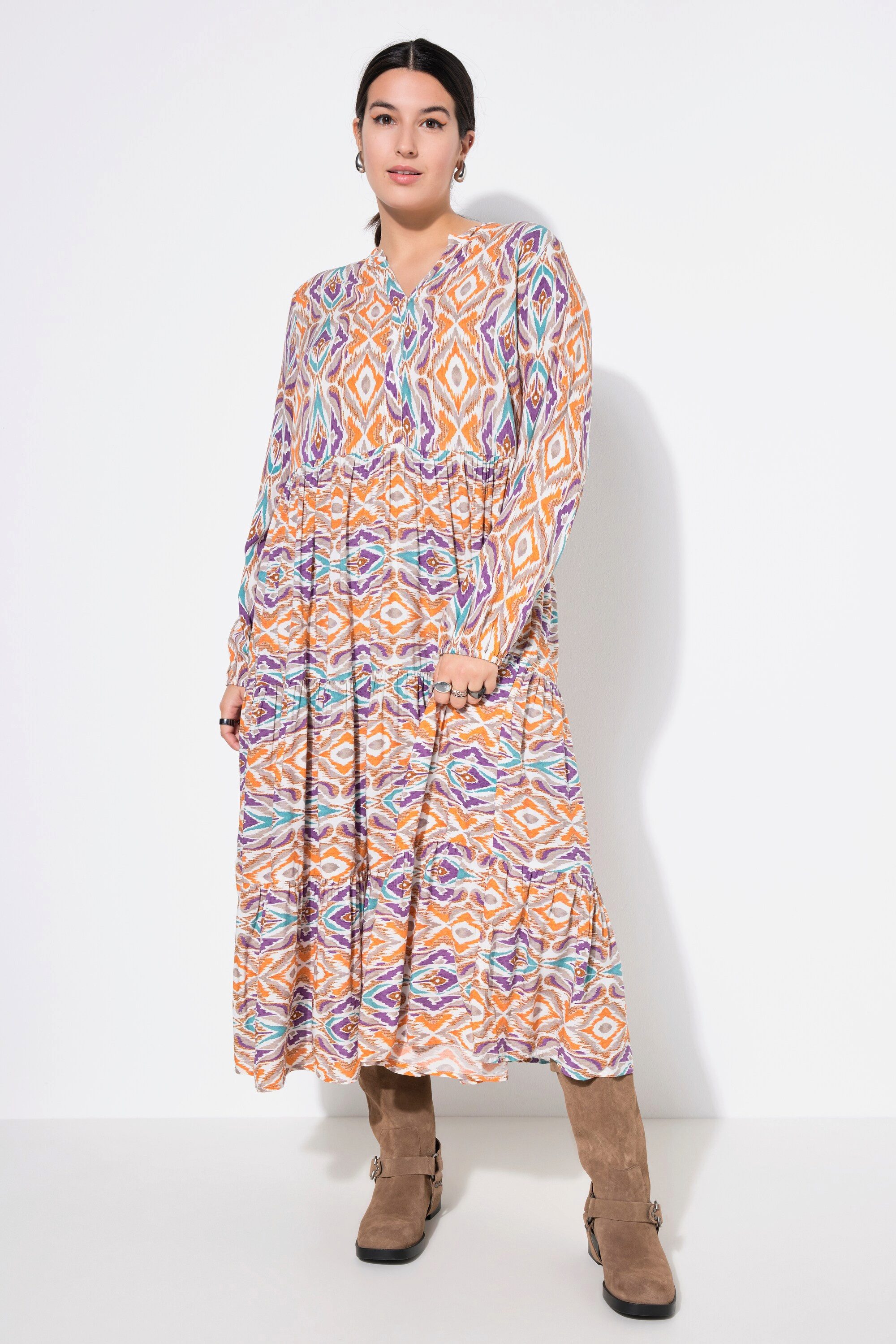 Studio Untold Maxikleid Maxikleid Alloverprint V-Ausschnitt Volants