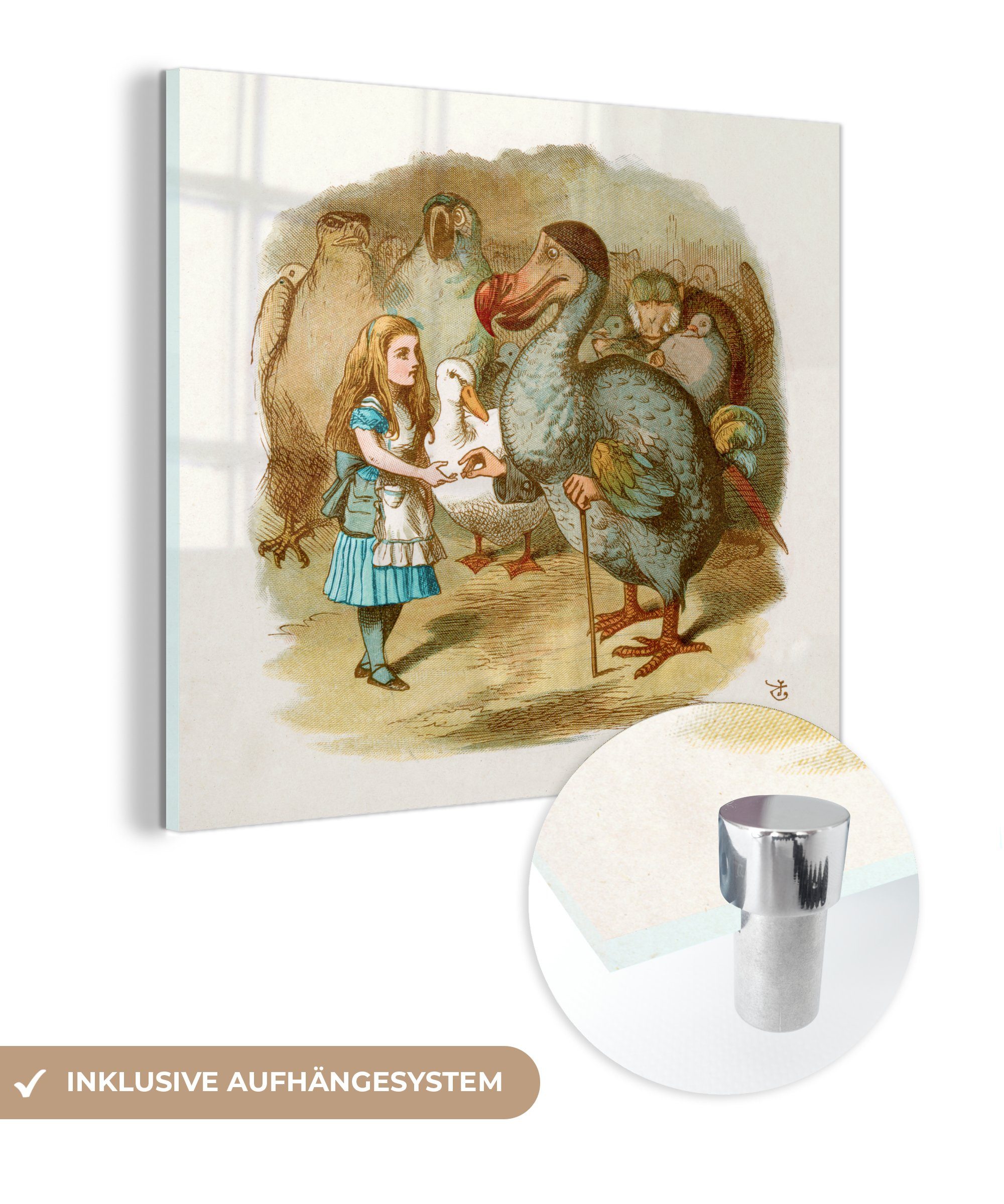 auf der St), Acrylglasbild Glasbilder - (1 - Glas Bilder Vintage-Illustration Dodo, Wandbild Alice Wanddekoration und MuchoWow auf - Glas Foto