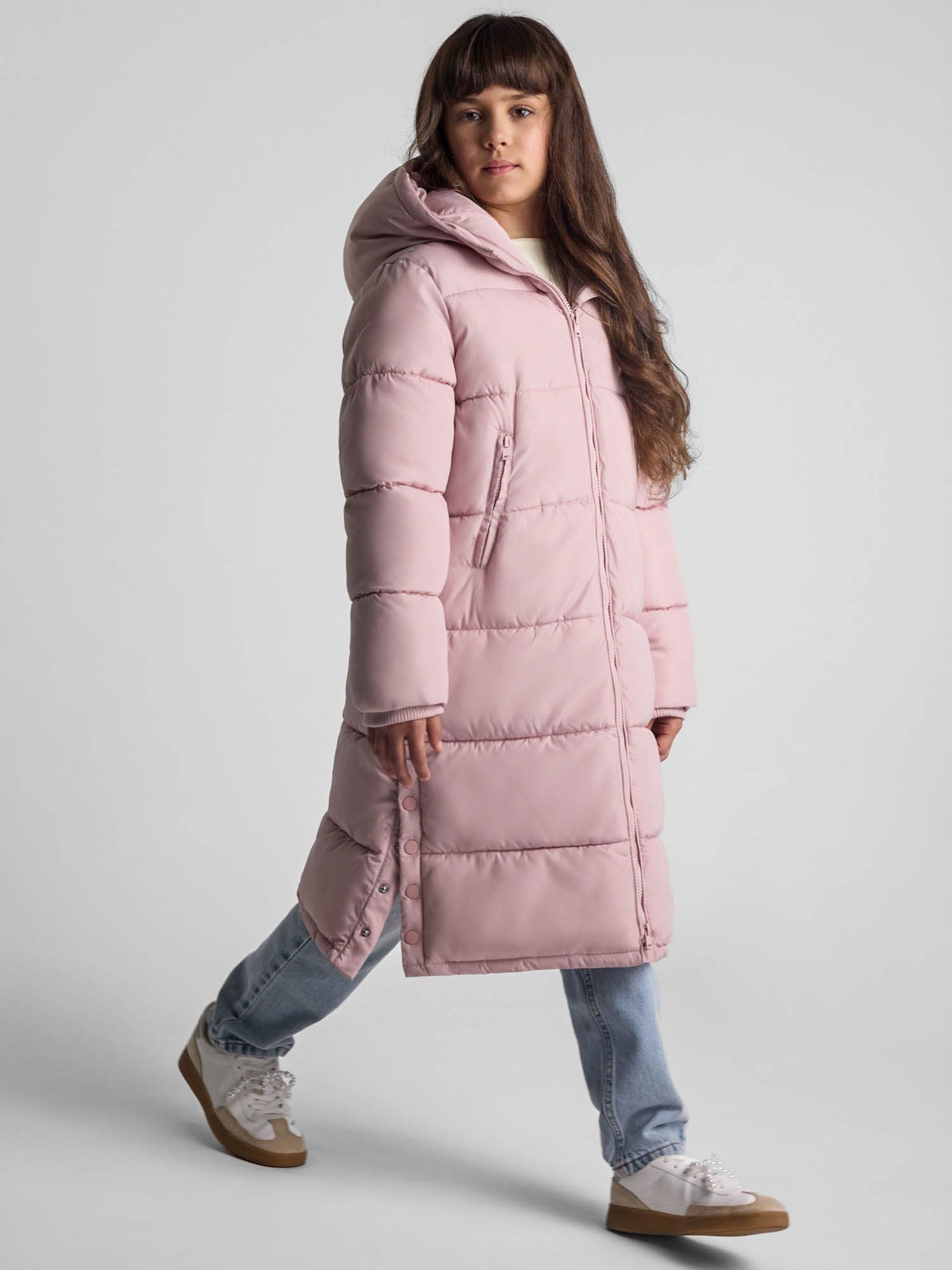 MINOTI Winterjacke Lange Winterjacke mit Kapuze, Reißverschluss und Druckknöpfen (2y-14y)