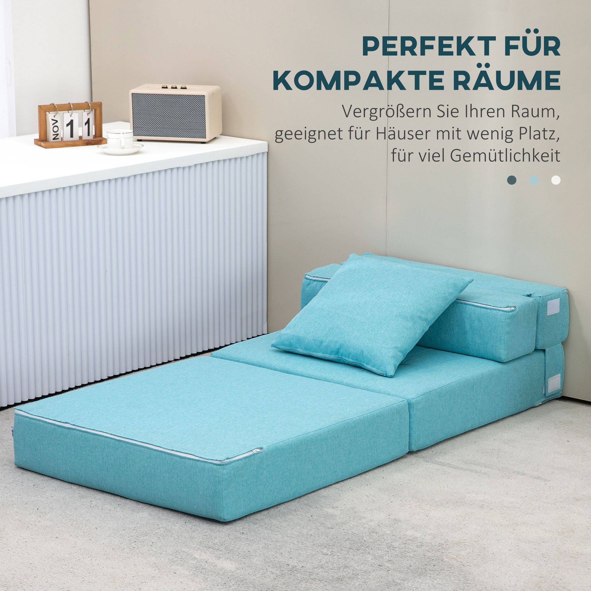 Blau HOMCOM | (Schlafsessel, bis Bettsessel), 100 Design Einzelsofa 2-in-1 Blau kg Belastbar, 1-St., Blau Klappsessel, mit Sessel Kissen,