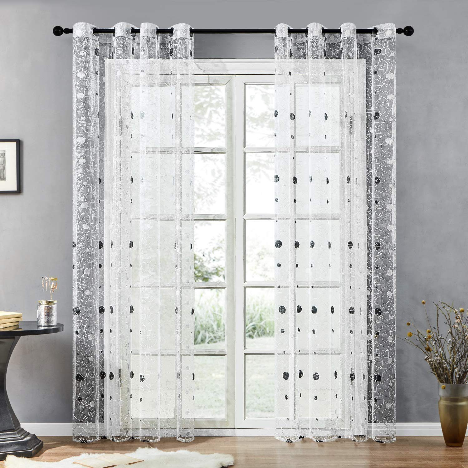 BYSURE Gardine (2 St), Ösen, halbtransparent, mit gestickten Punkten günstig online kaufen