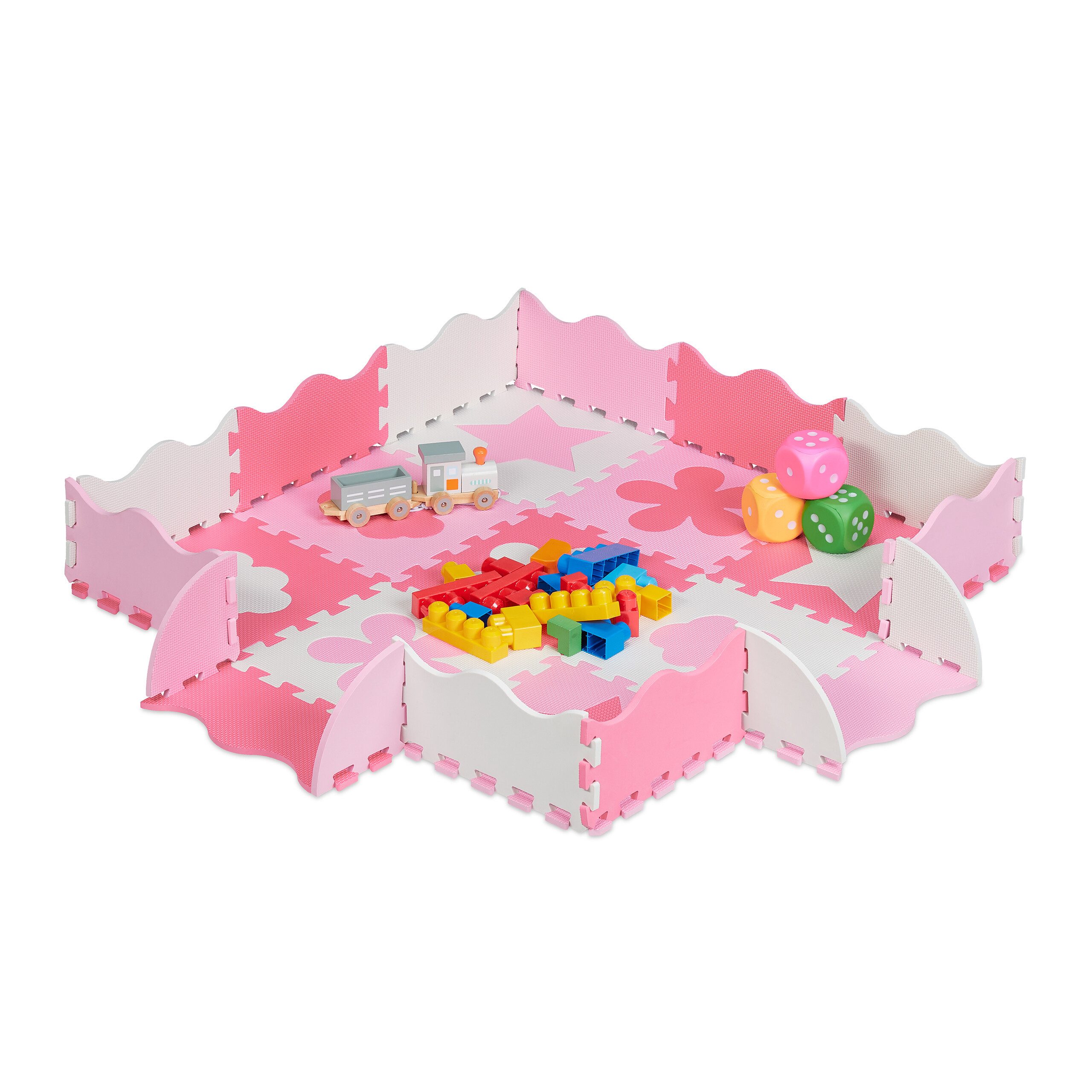 relaxdays Spielmatte 34-tlg. Puzzlematte mit Rand und Motiven, Rosa günstig online kaufen