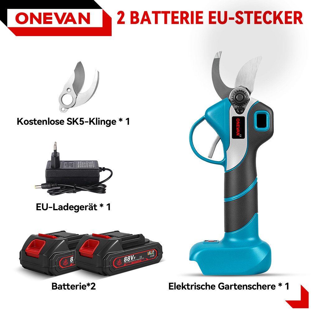 ONEVAN Akku-Astschere 30mm Elektrisch Gartenschere mit 2 Akkus & Klinge, Bü günstig online kaufen