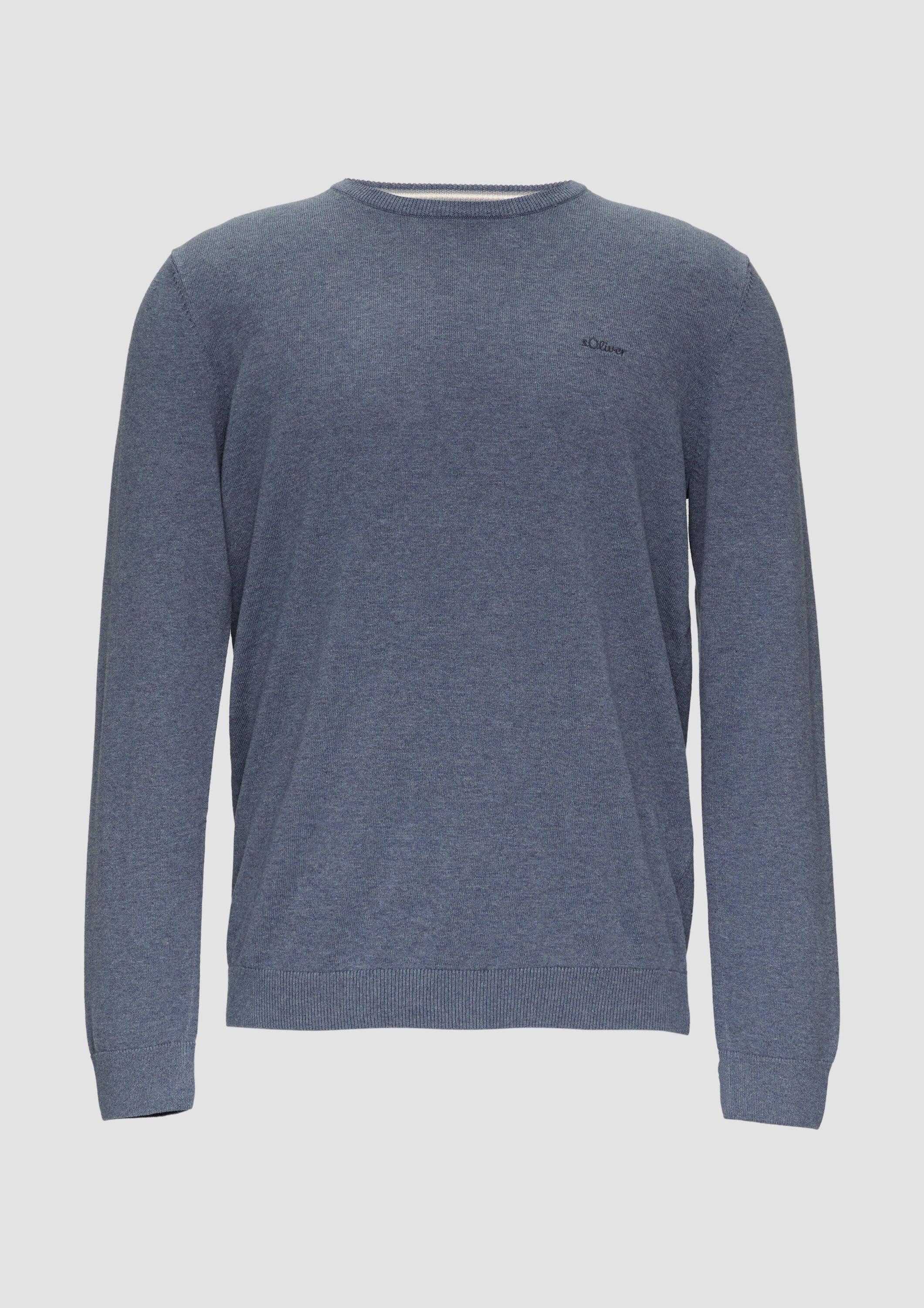 s.Oliver Longpullover Strickpullover Baumwollpullover mit Logo-Stickerei