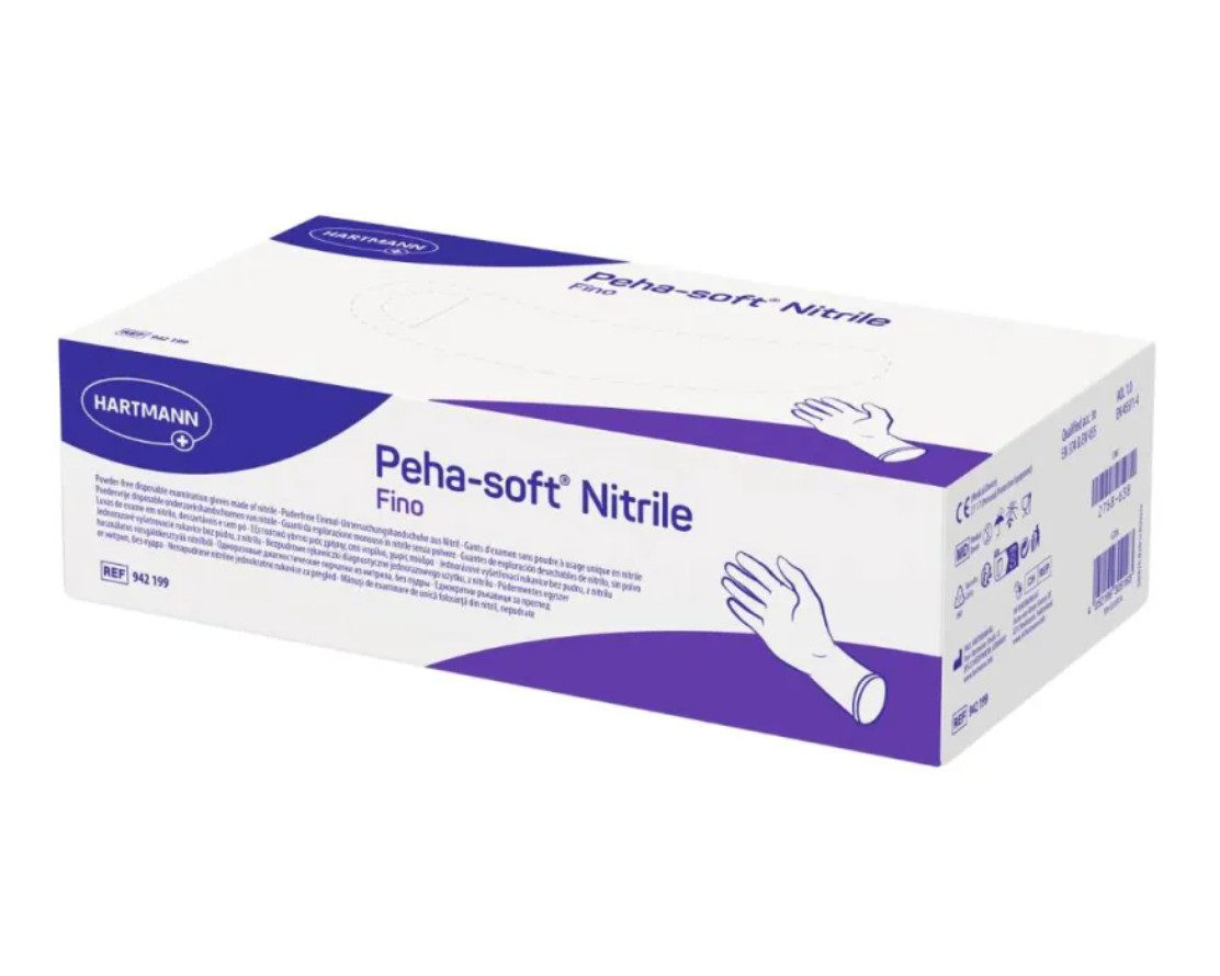 PAUL HARTMANN AG Nitril-Handschuhe Peha-soft nitrile fino U.-Handschuhe PF, Gr. XS/S/M/L/XL (Einweghandschuhe, 150-St., Hohe Reißfestigkeit und Belastbarkeit) Latexfrei und Puderfrei– auch für Allergiker geeignet