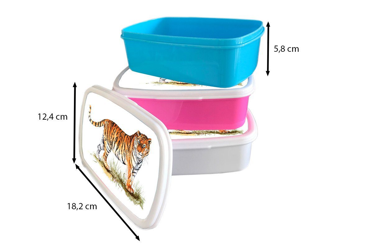 (2-tlg), Erwachsene, Kinder und Brotbox MuchoWow für Jungs - Tiger Kunststoff, und Weiß, für - Mädchen Lunchbox Gras Brotdose,