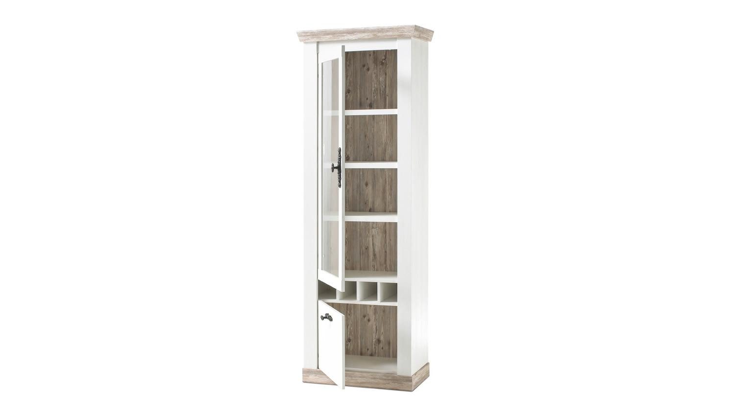 Möbel Akut Vitrine Vitrine Florenz Standvitrine Glasvitrine Schrank Oslo Pinie weiß 71 cm