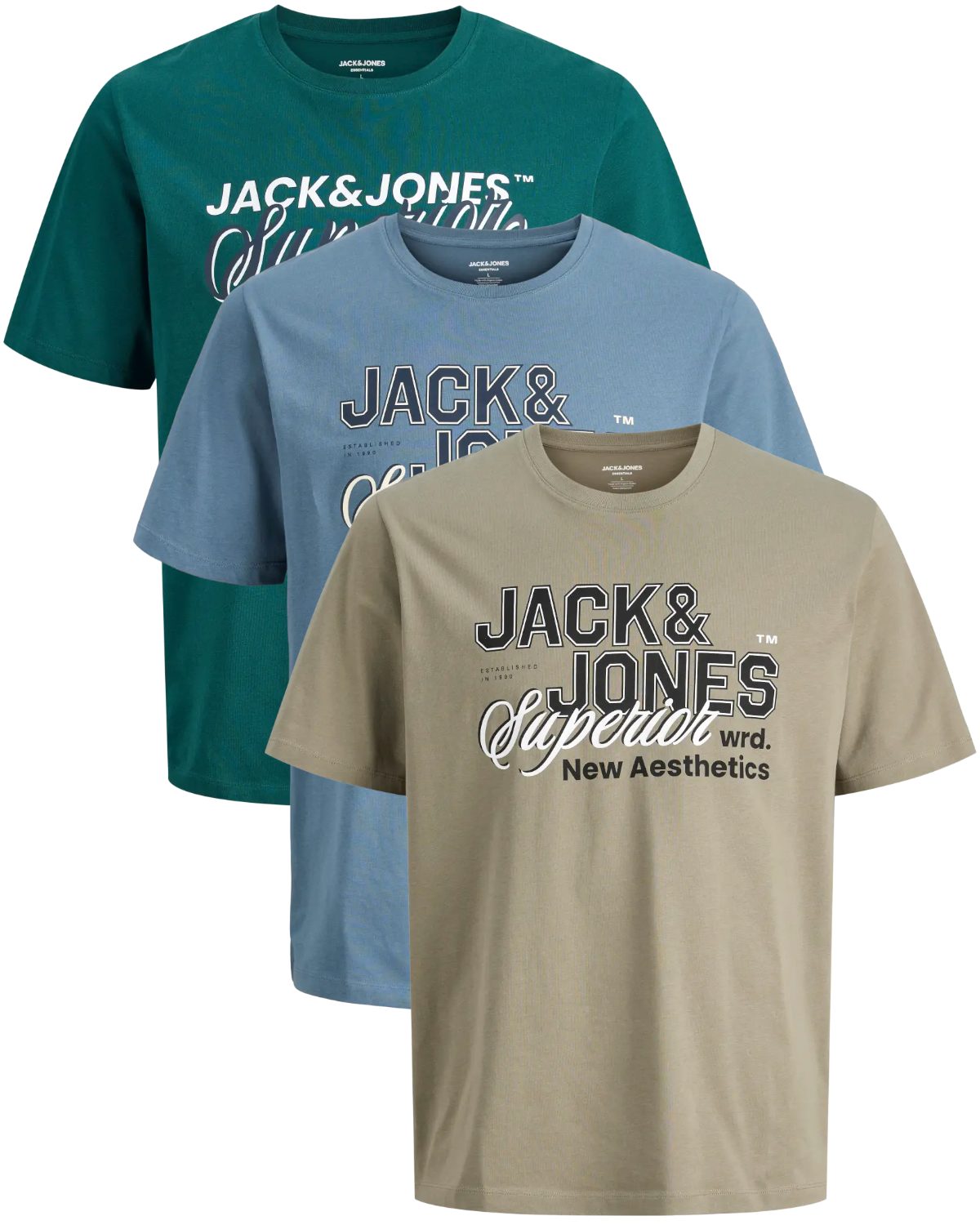 Jack & Jones Print-Shirt stilvolle Slim-Fit und Regular Shirts (Spar Set, 3er-Pack) Shirts mit Printaufdruck aus Baumwolle