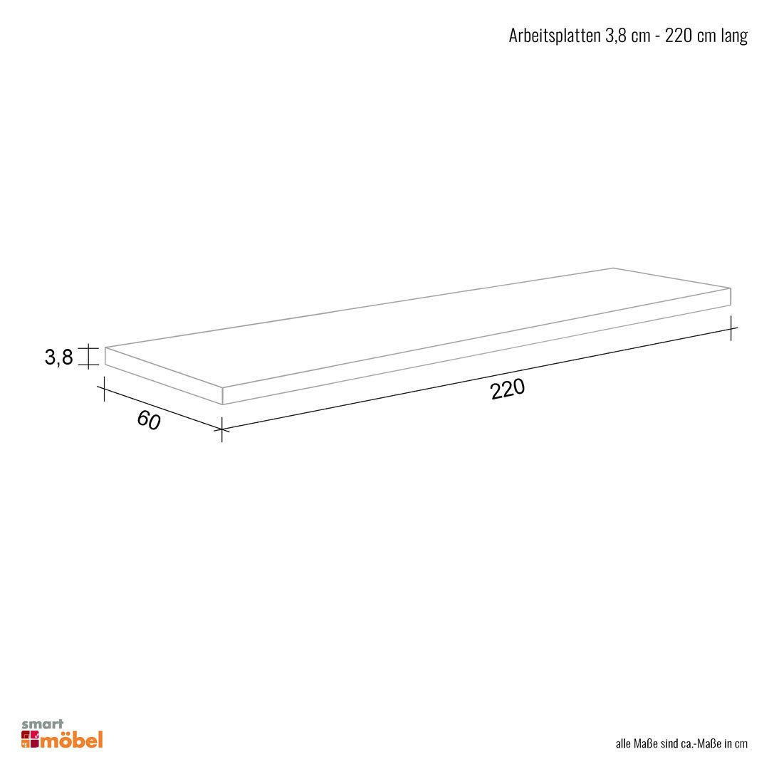 Flex-Well Arbeitsplatte Arbeitsplatte - 220 x 60 x 3,8 cm - Beton Optik – Nawa