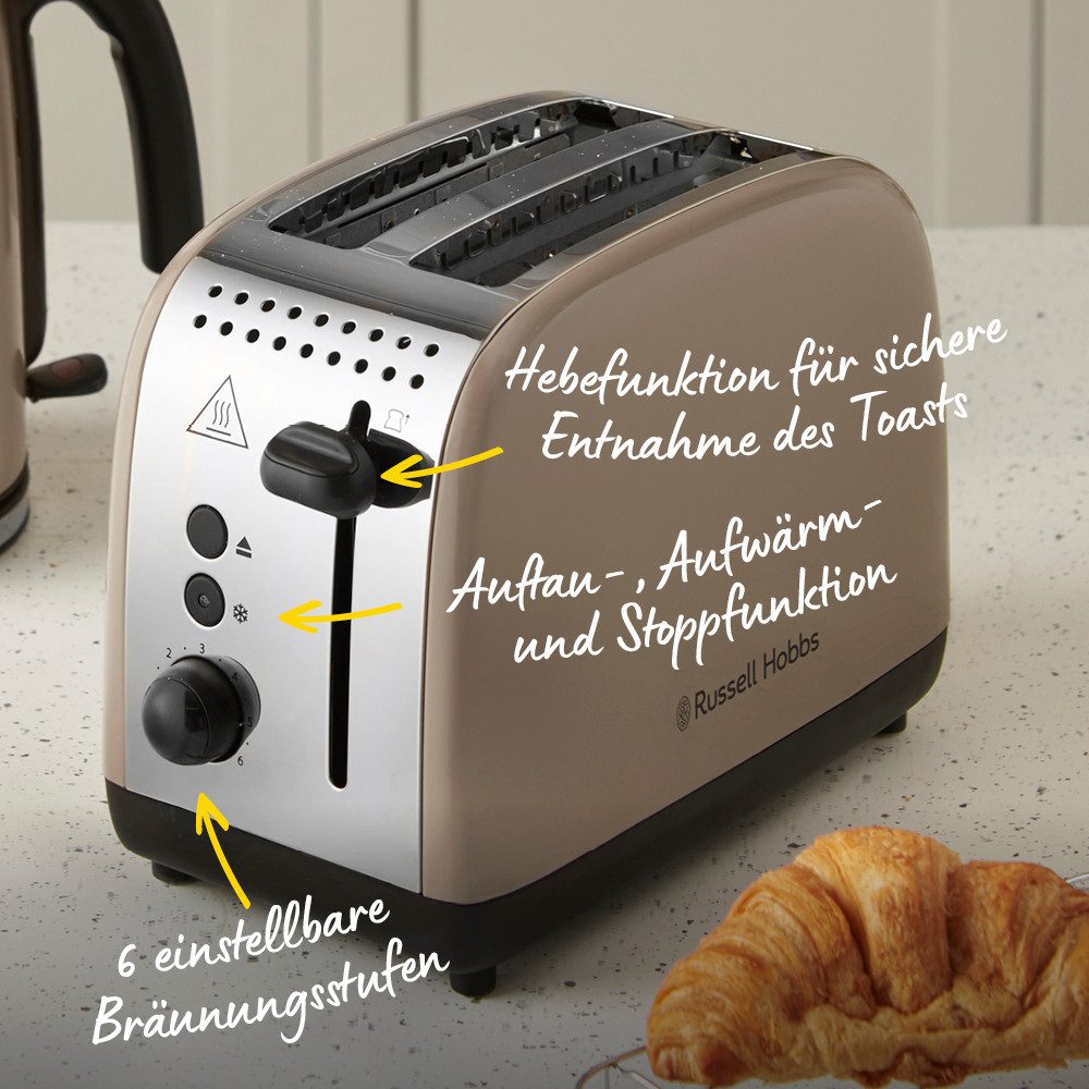 RUSSELL HOBBS Toaster Colours Plus+ Mocha 26931-56, 1100 W, 2 extra breite Toastschlitze, inkl. Brötchenaufsatz, 6 Bräunungsstufen