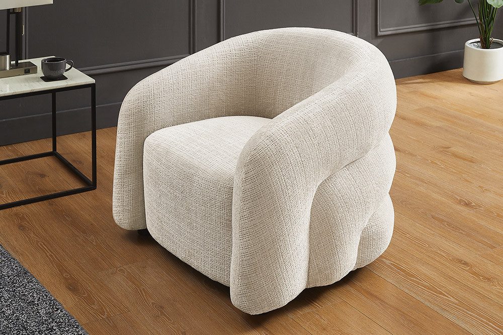 riess-ambiente Loungesessel VOGUE 95cm beige – Sessel mit Armlehnen, Chenille Cremona, modern (Einzelartikel, 1-St), komfortabler Sessel mit weichem Bezug – ideal für stilvolle Wohnzimmer