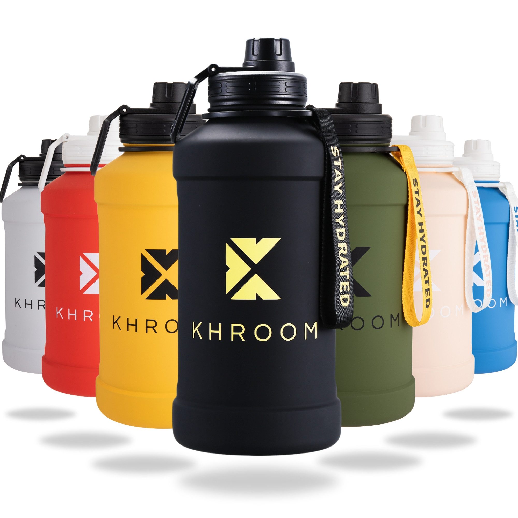 Khroom Trinkflasche Edelstahl 1,3L & 2,2L, Sport Gym Outdoor, 2 Liter XXL Wasserflasche, BPA-frei, auslaufsicher, bruchsicher, Kohlensäure geeignet